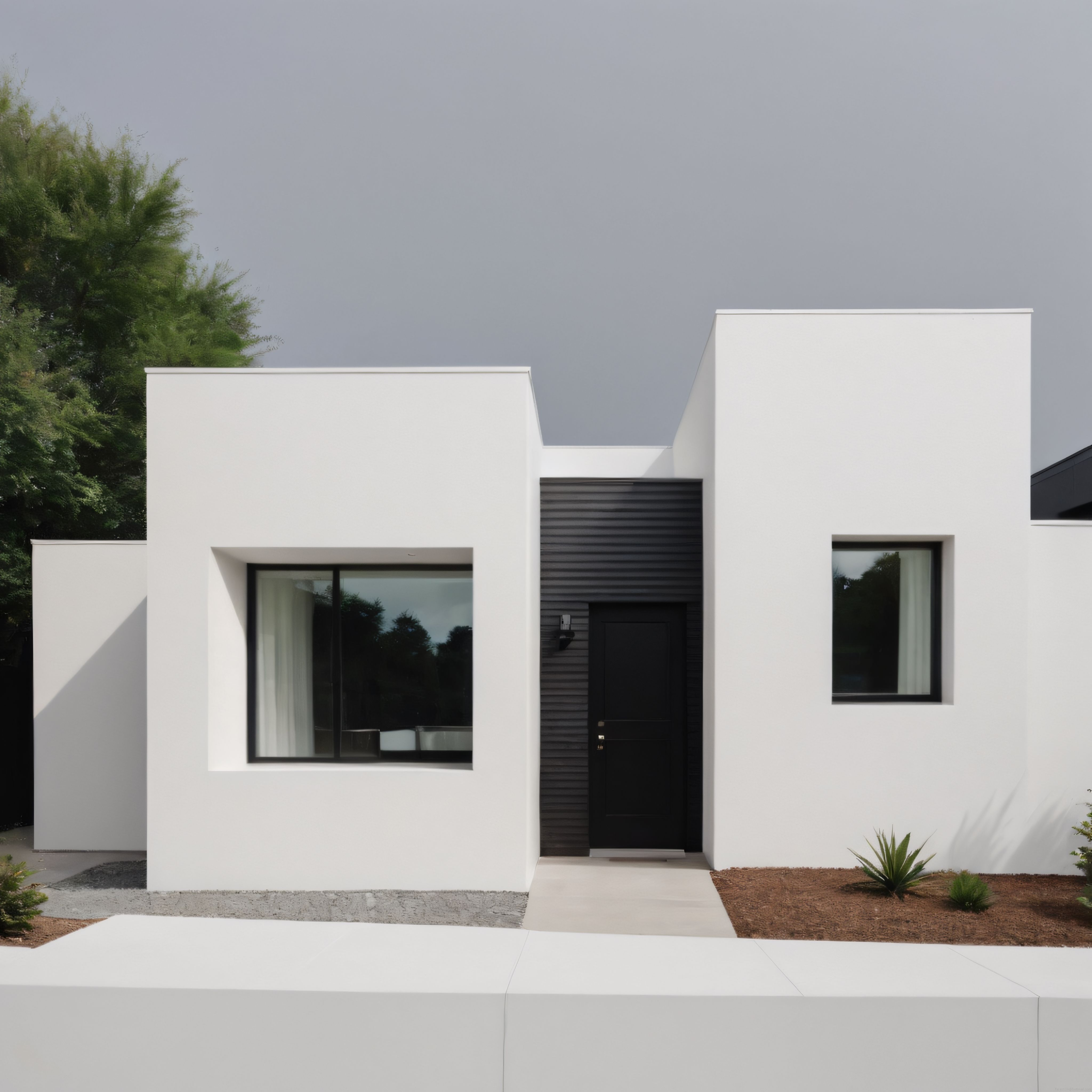 Geometrik Hatlara Sahip Beyaz Cepheli Minimalist Modern Ev Tasarımı