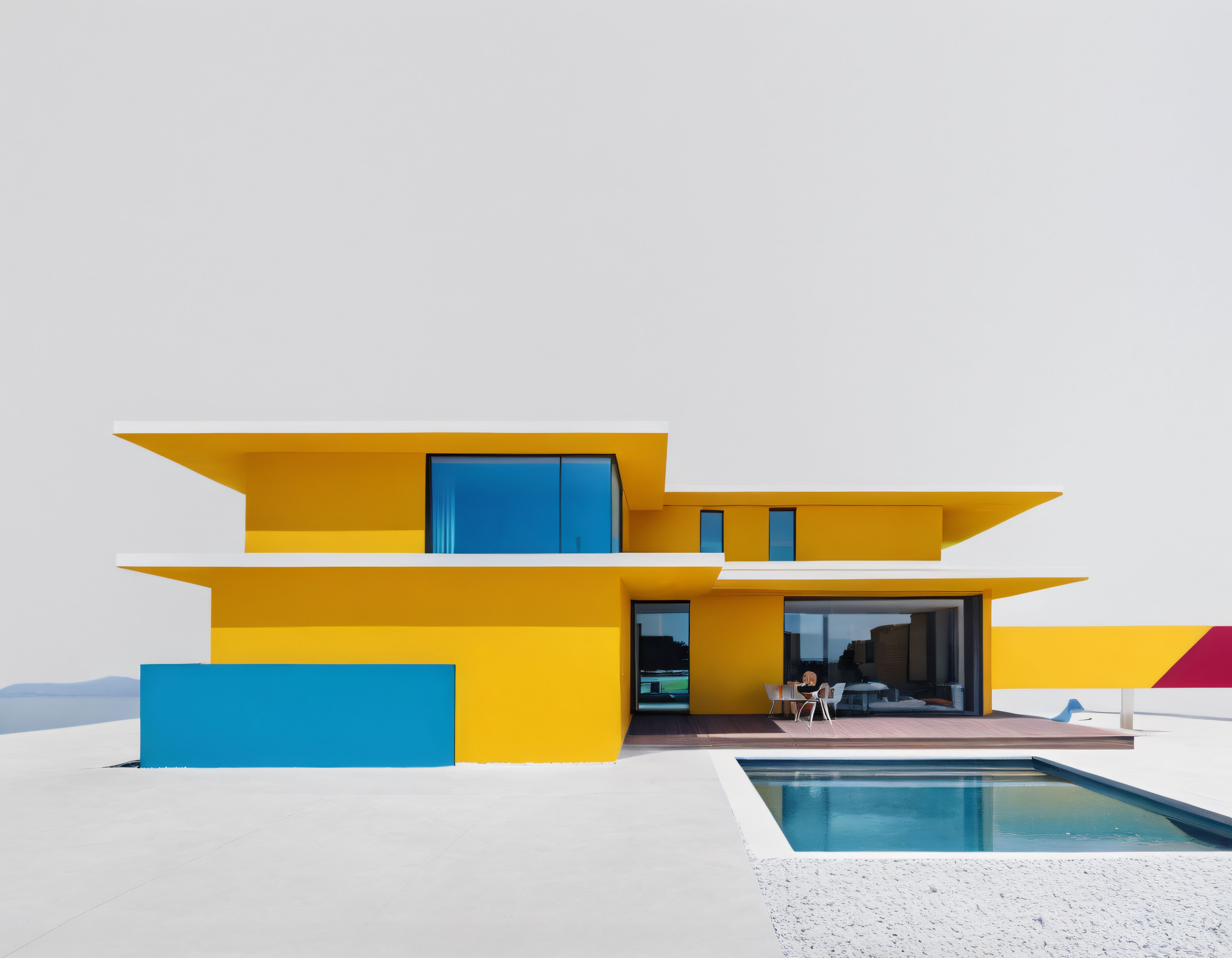 Geometrik Hatları ve Canlı Renkleriyle Modern Minimalist Mimari Villa