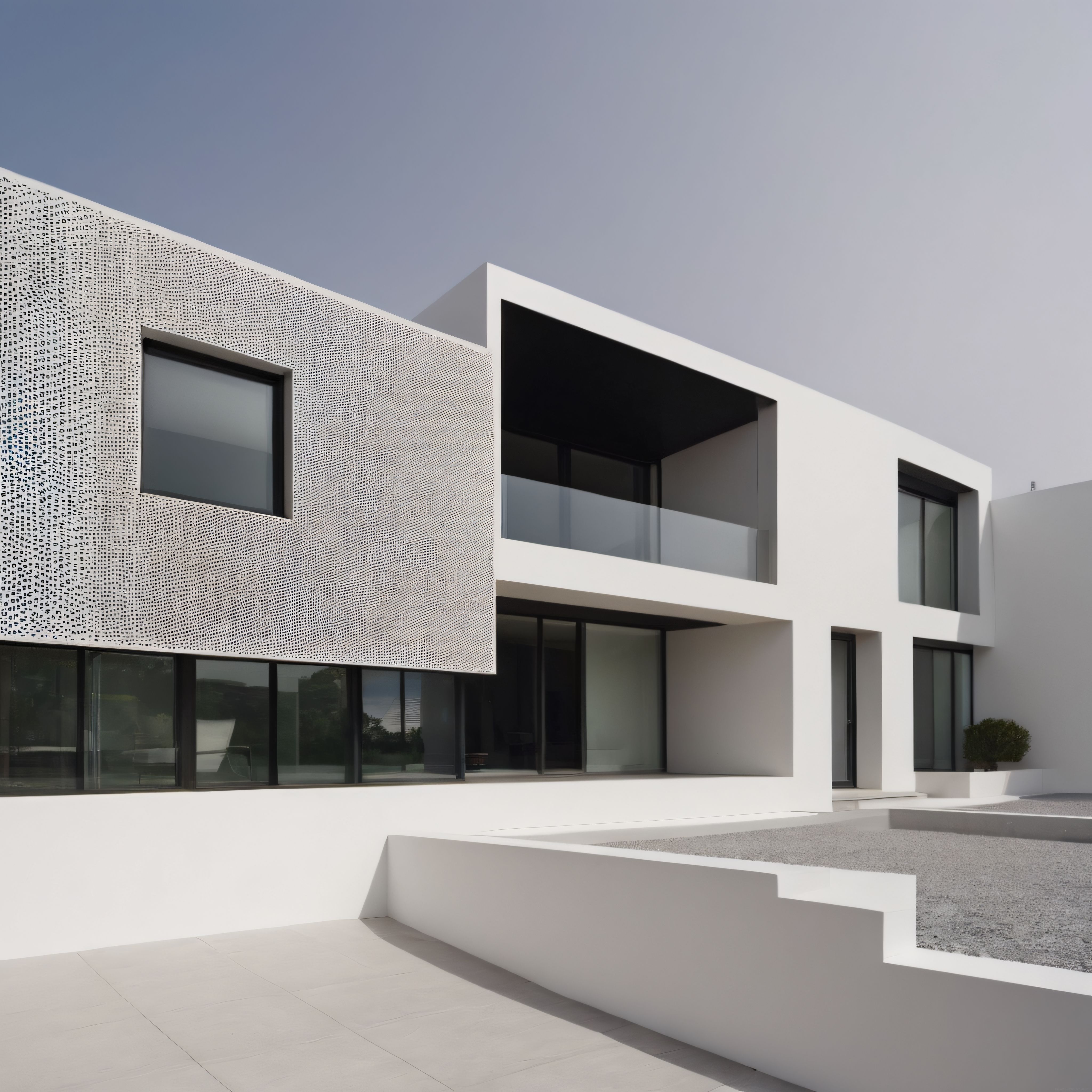Geometrik hatları ve sade beyaz cephesiyle dikkat çeken çağdaş bir villa tasarımı