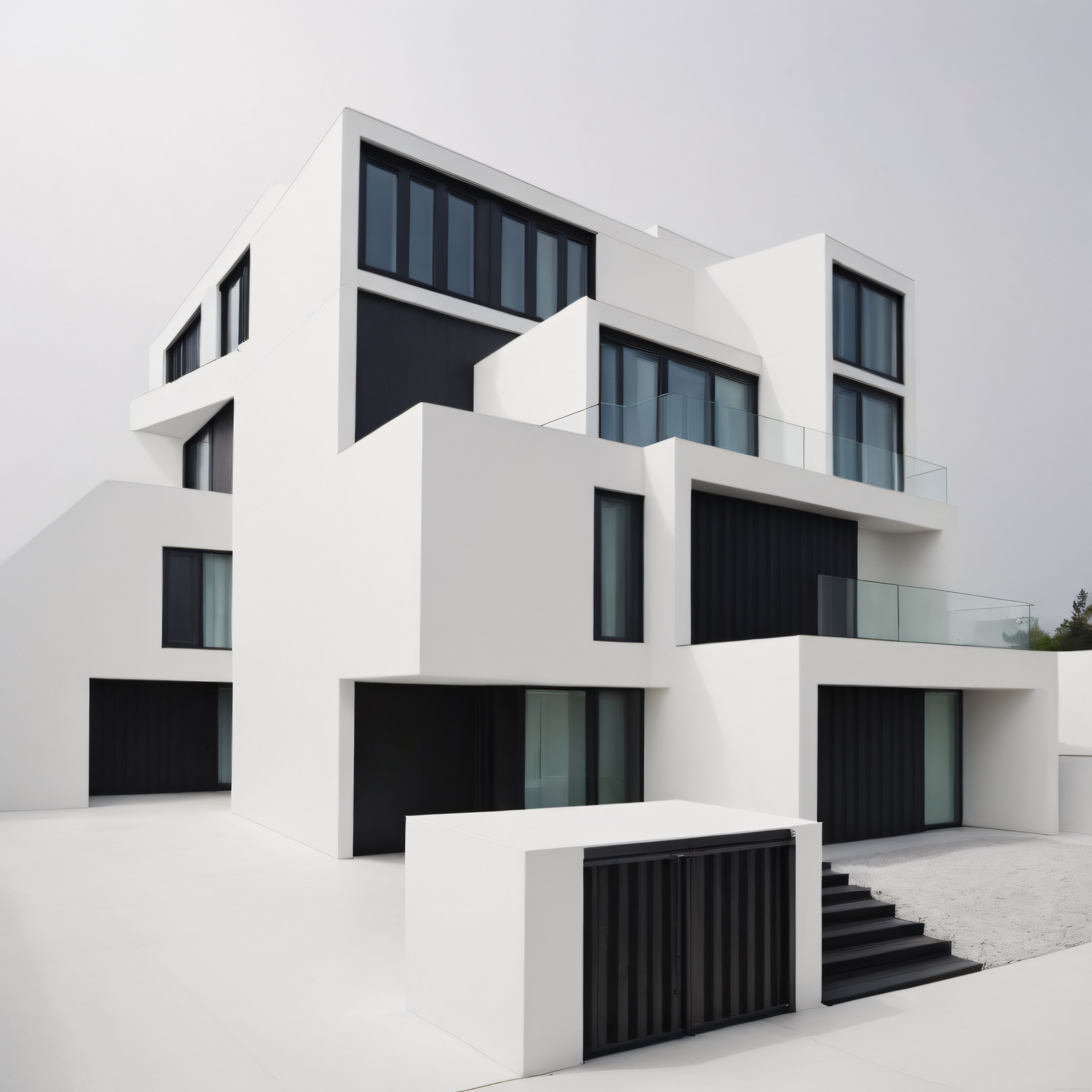 Geometrik Hatlarıyla Dikkat Çeken Beyaz Modern Mimari ve Minimalist Villa Tasarımı