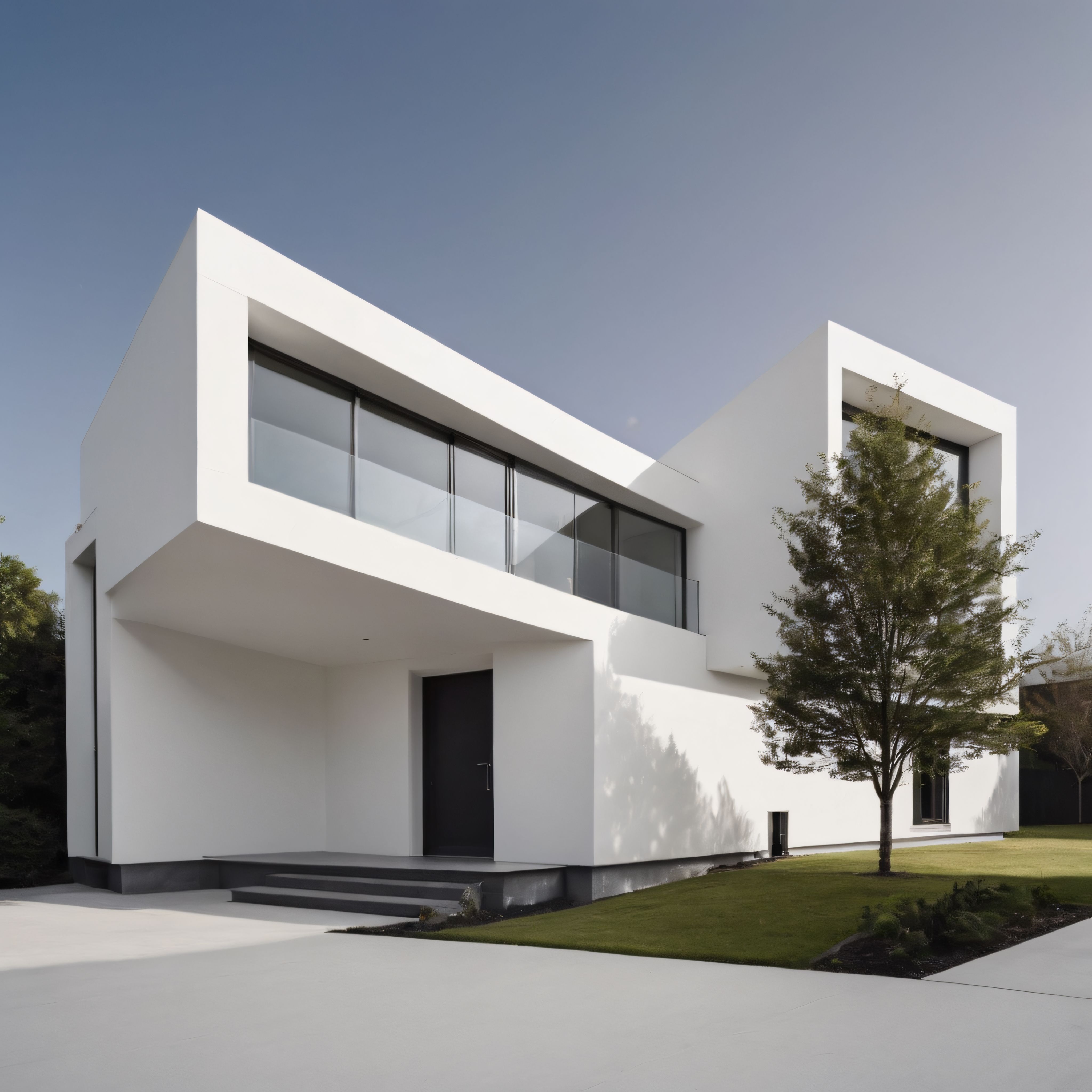 Geometrik Hatlarıyla Dikkat Çeken Çağdaş Beyaz Villa ve Peyzaj Uyumu