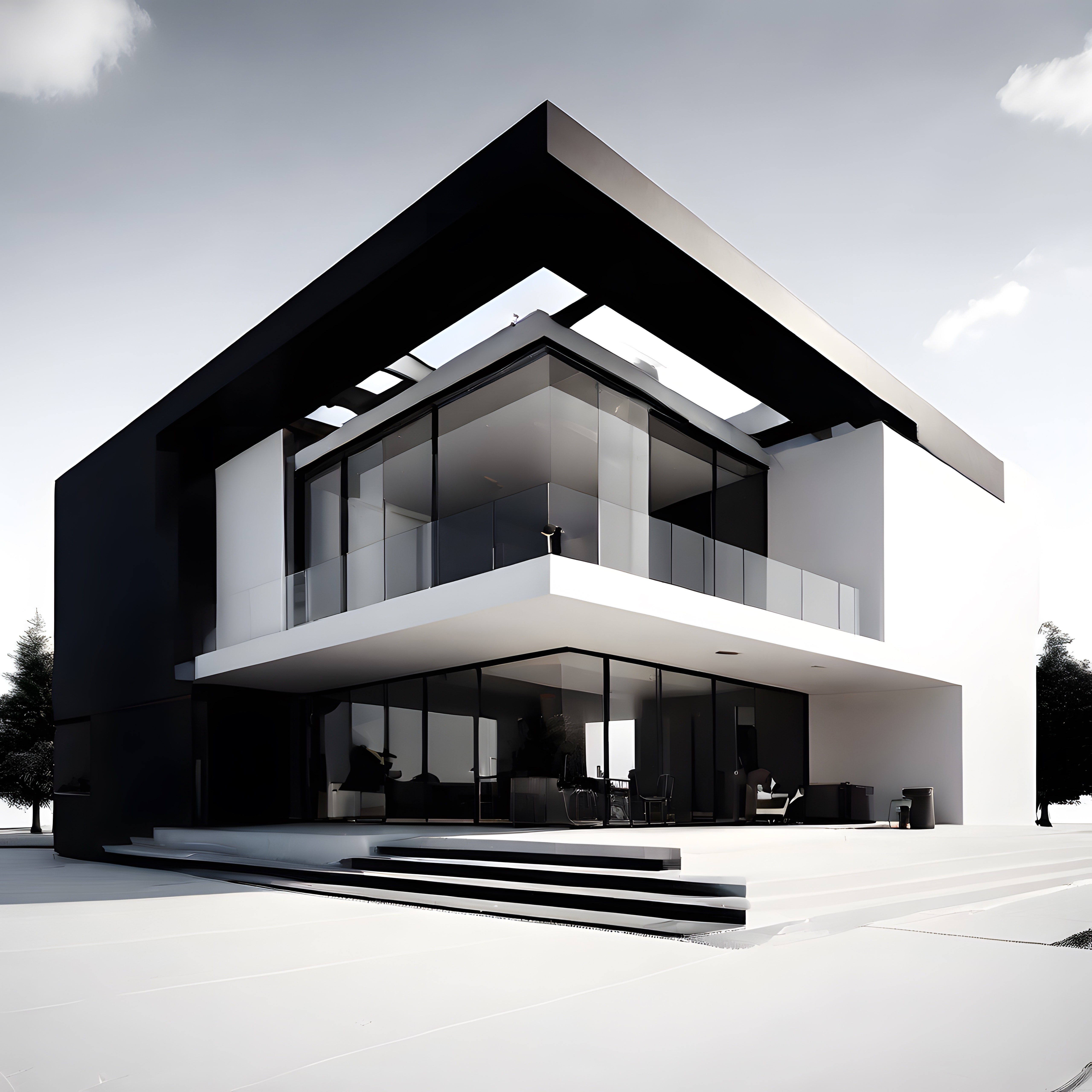 Geometrik Hatlarıyla Dikkat Çeken Modern Siyah Beyaz Lüks Villa Tasarımı