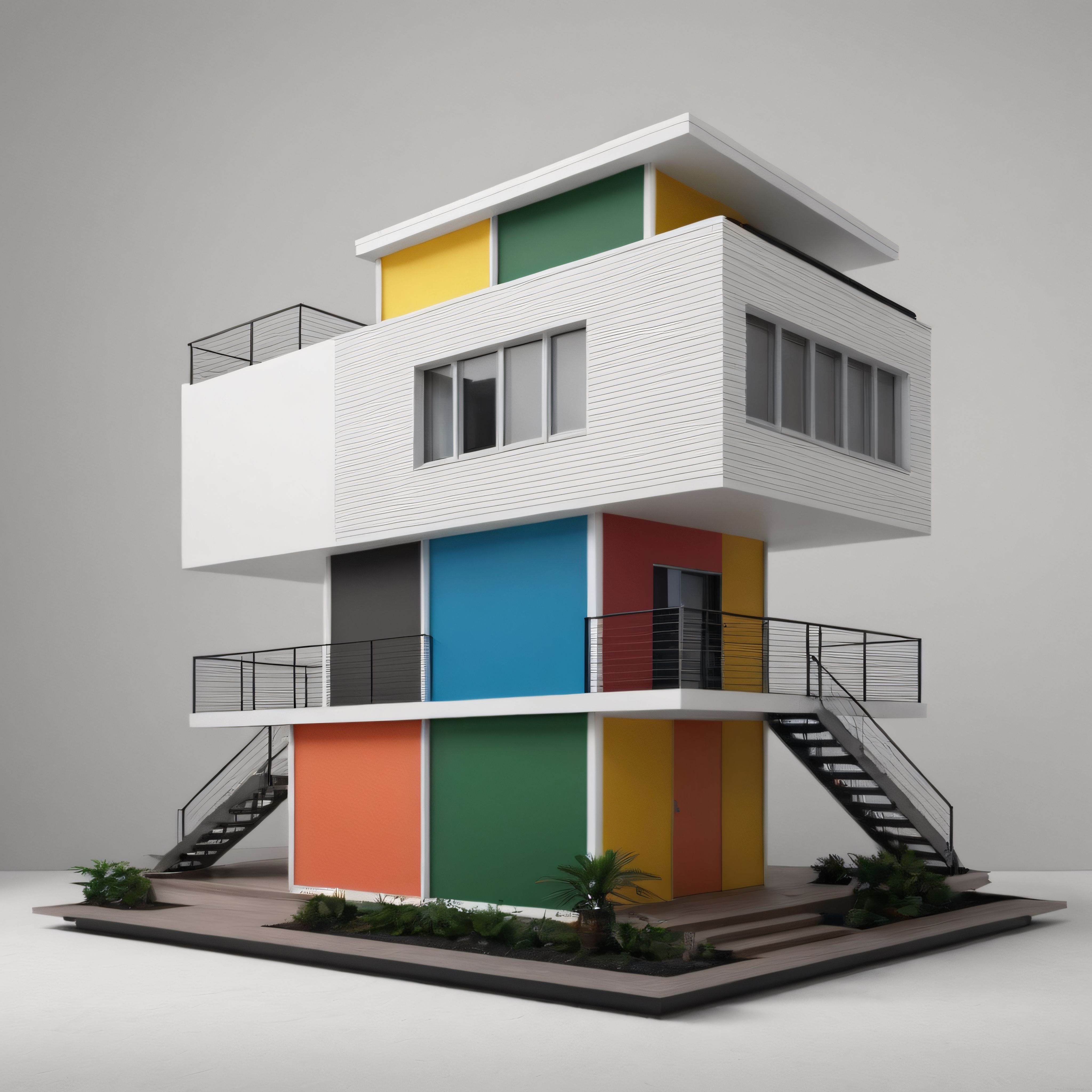 Geometrik Hatlarıyla Dikkat Çeken Renkli Modern Mimari Villa Tasarımı