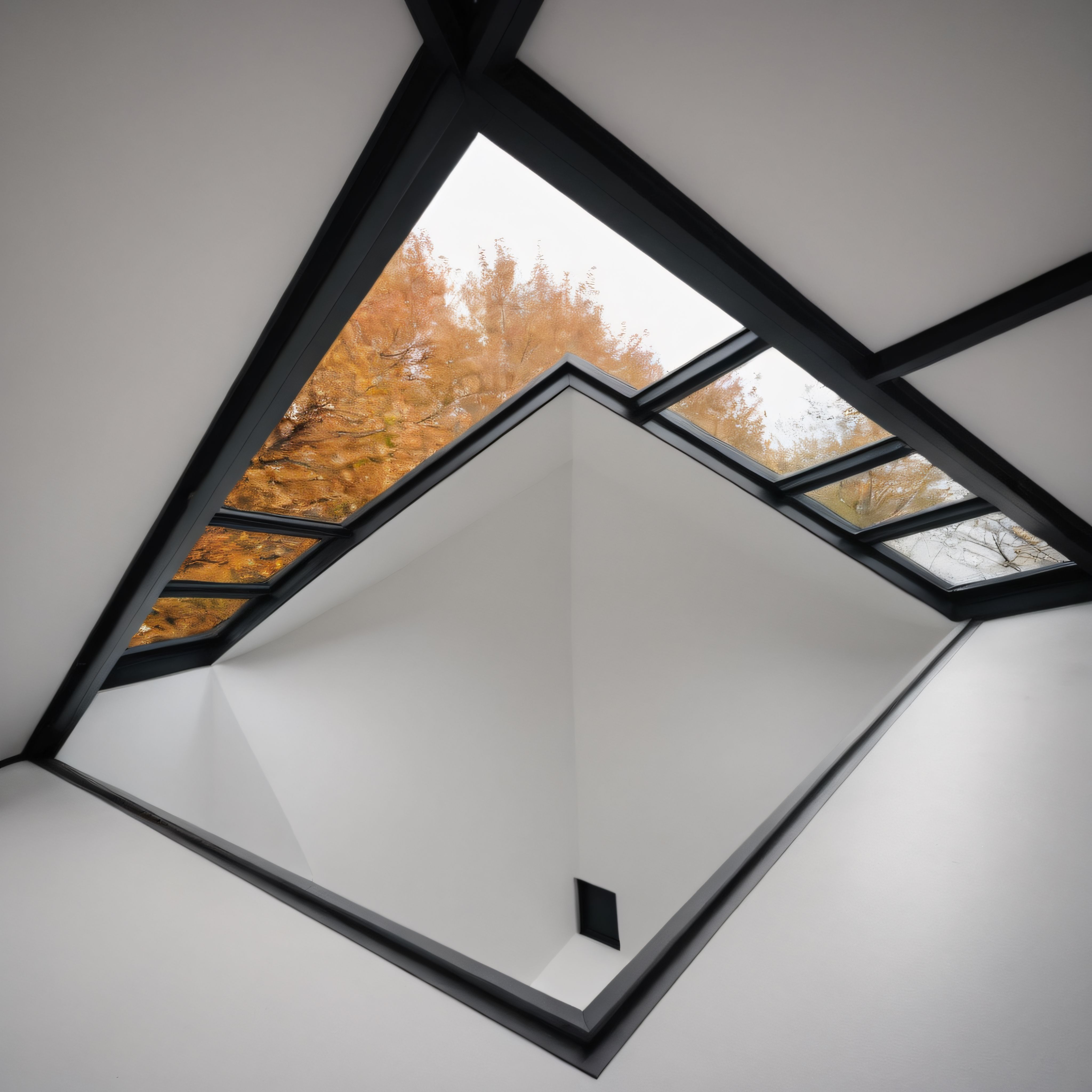 Geometrik Pencerelerden Süzülen Sonbahar Işığı ve Modern Mimari Detaylar