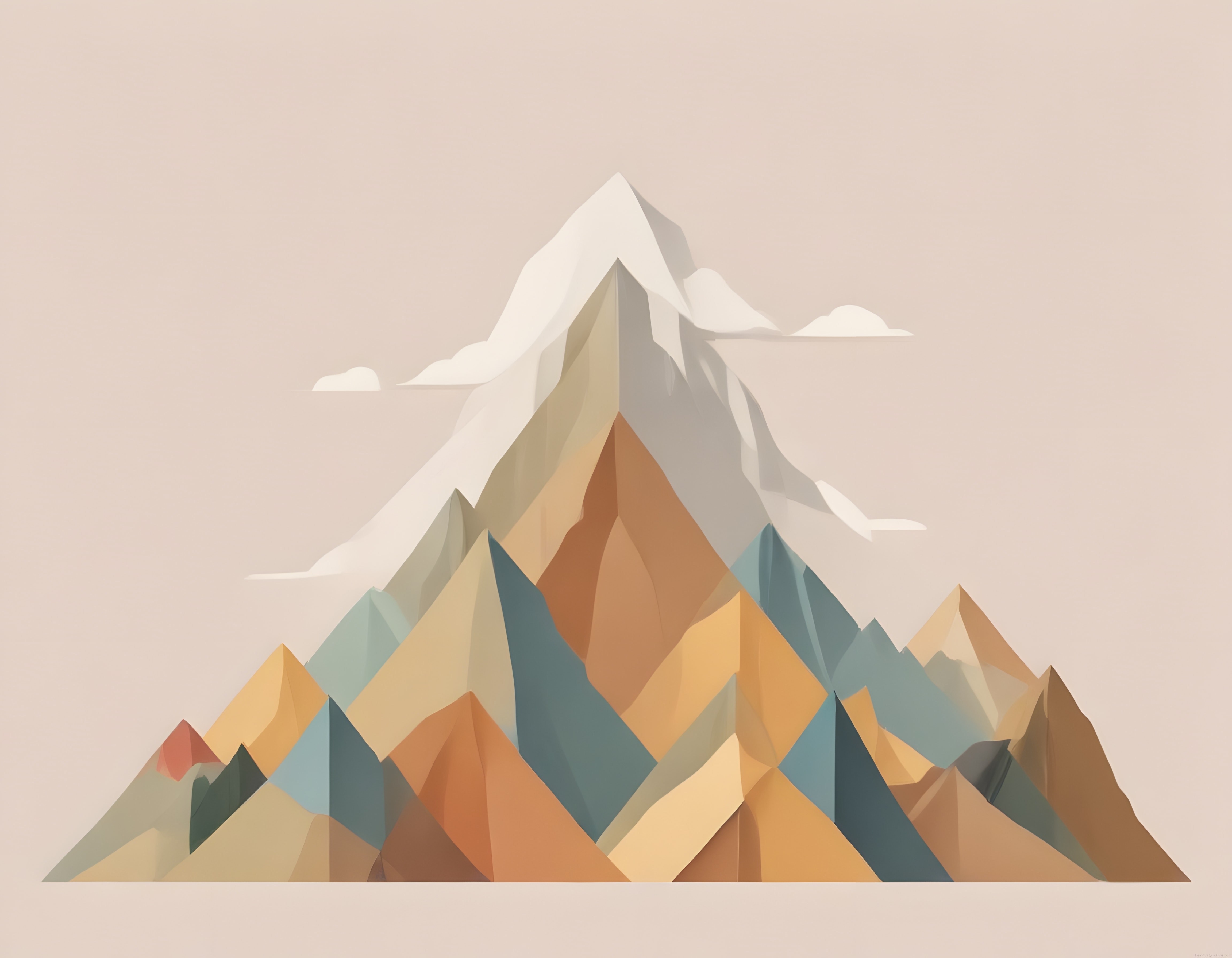 Geometrik Poligon Tarzında Minimalist Dağ Zirvesi ve Pastel Renkler