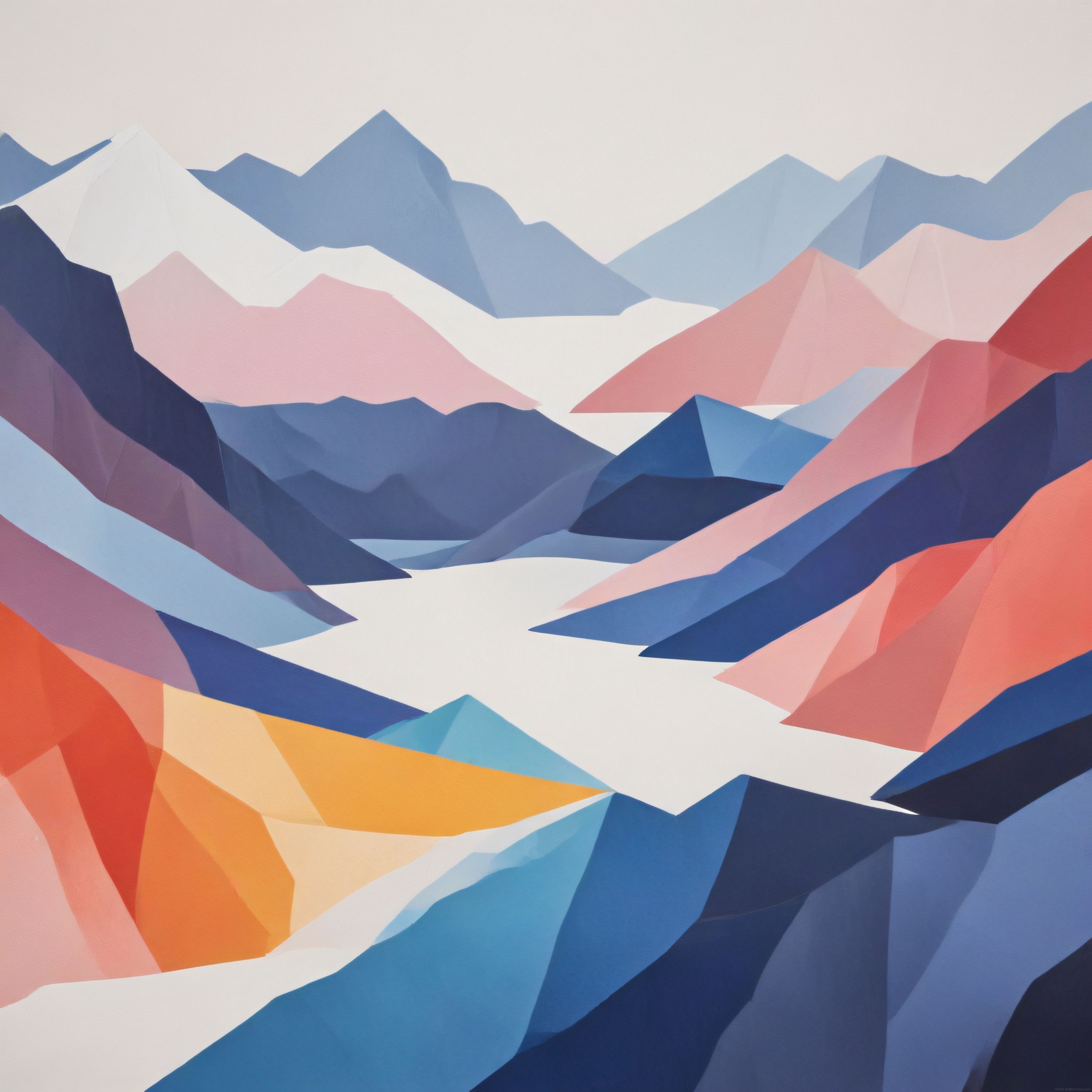 Geometrik Soyut Dağ Eseri: Soft Pastel Tonlarda Modern Dijital İllüstrasyon