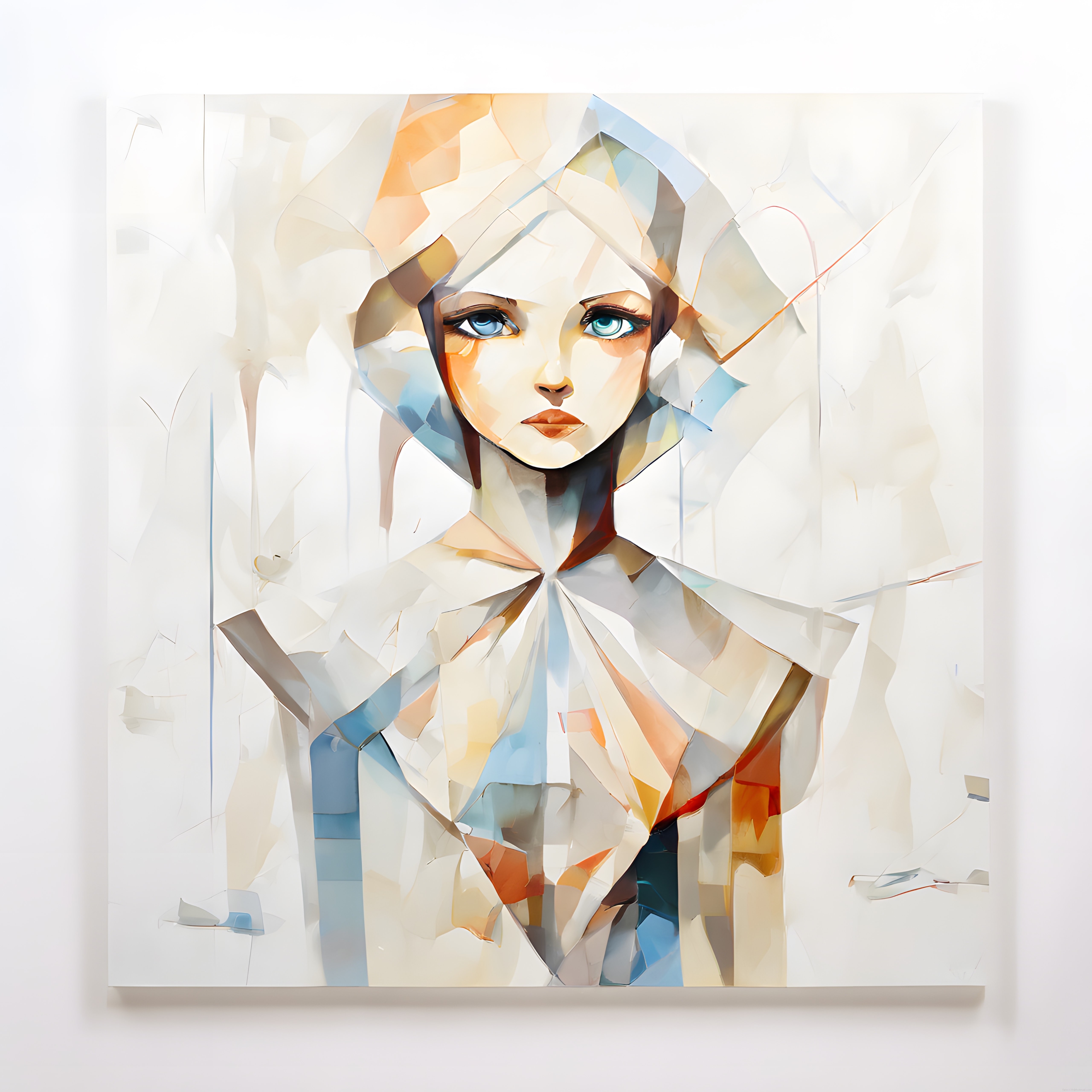 Geometrik Soyutlama ve Pastel Tonlarda Modern Kadın Portresi Sanat Eseri