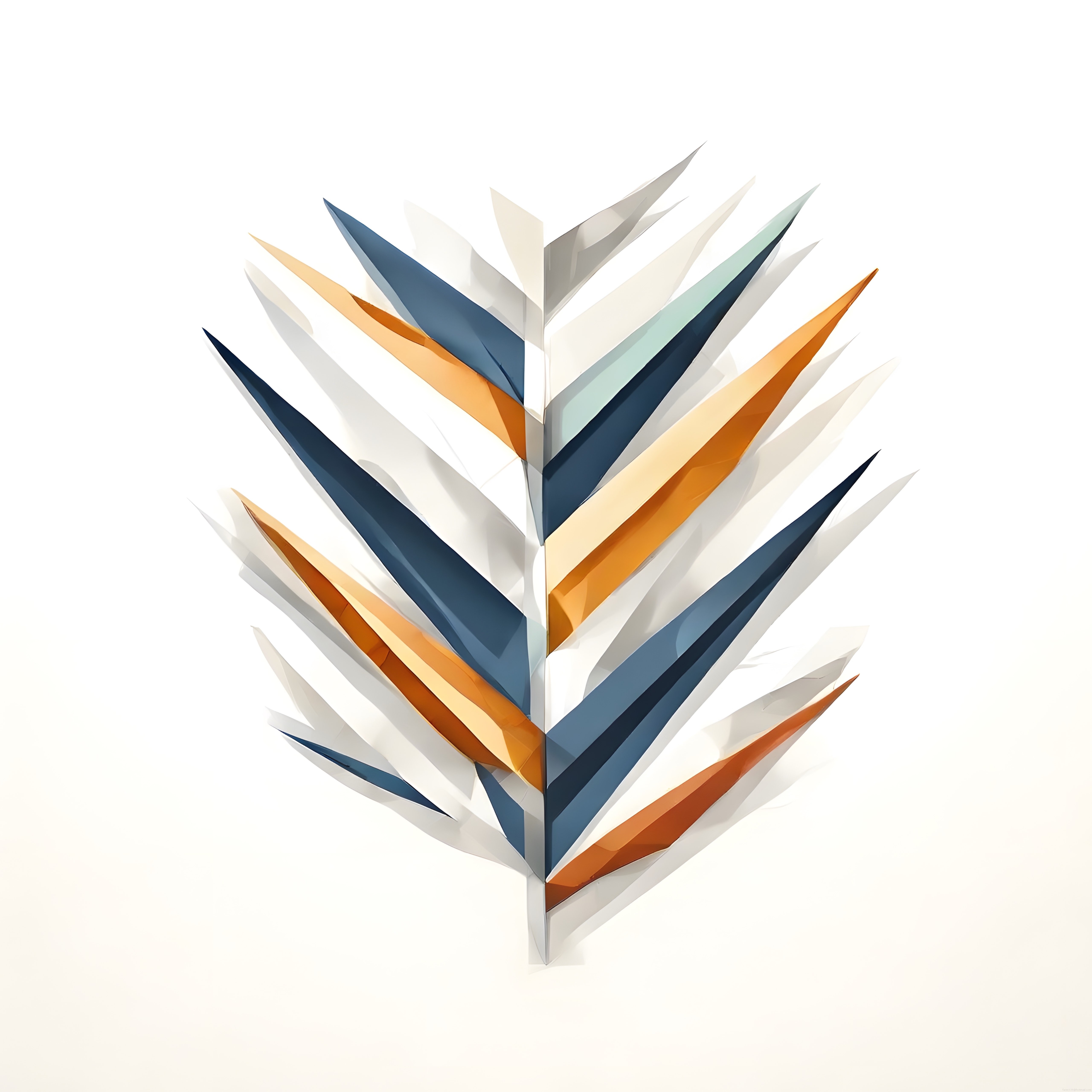Geometrik Yaprak Motifli Modern Dijital Sanat ve Minimal Soyut Dekorasyon