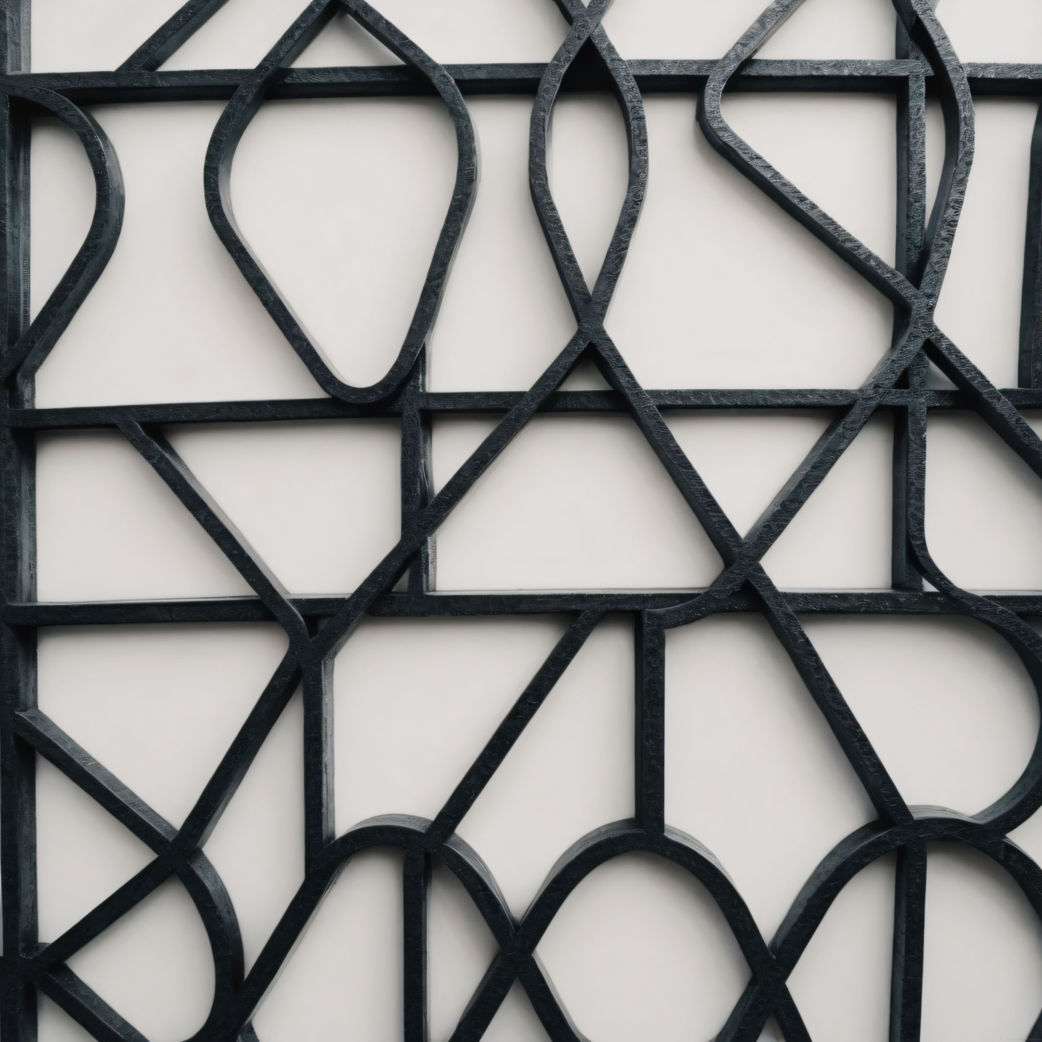 Geometrik Yıldız ve Oval Desenli Siyah Demir Parmaklık Detayı