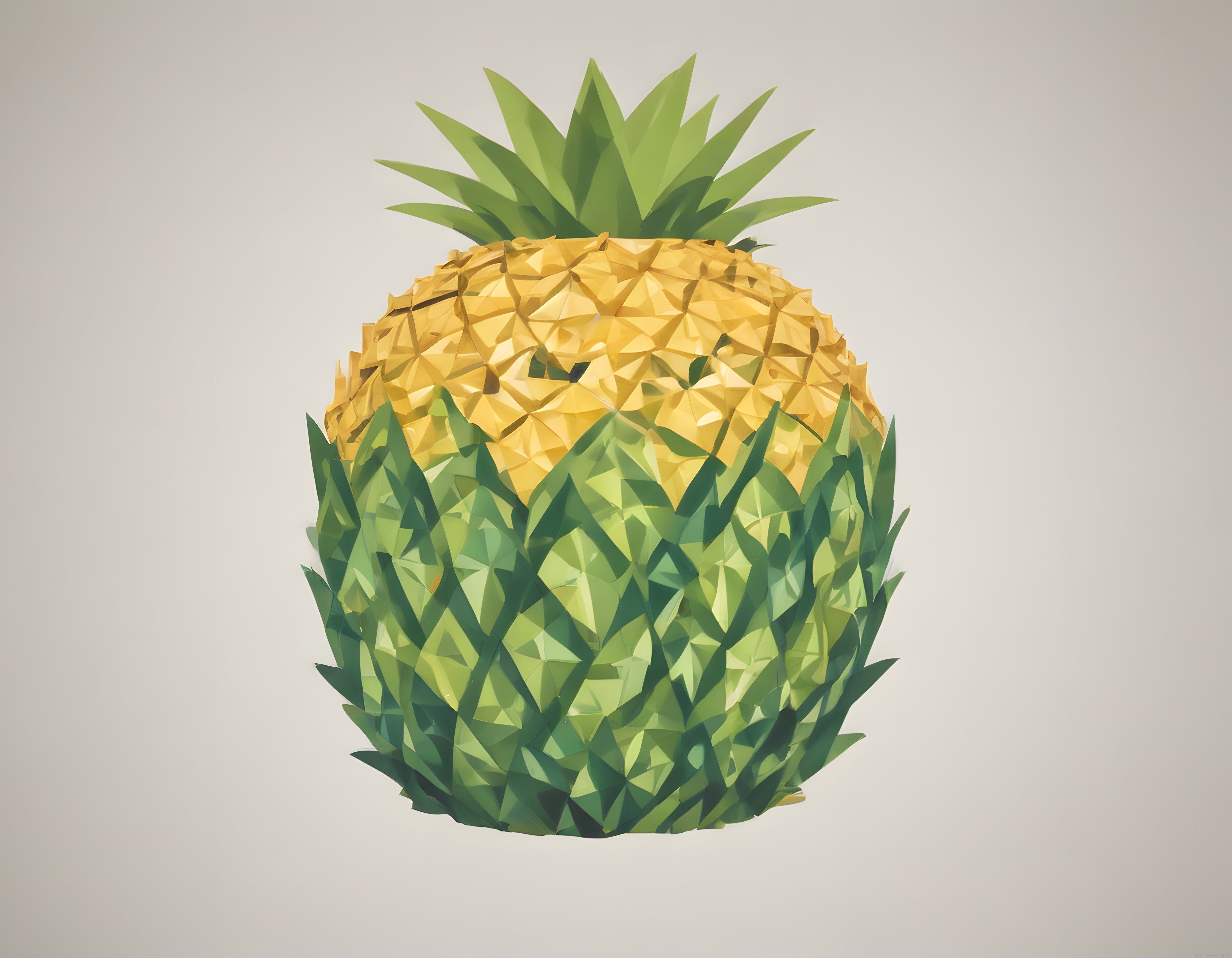 Geometrik Yüzeylerle Tasarlanmış Düşük Poligon Ananas Dijital İllüstrasyonu