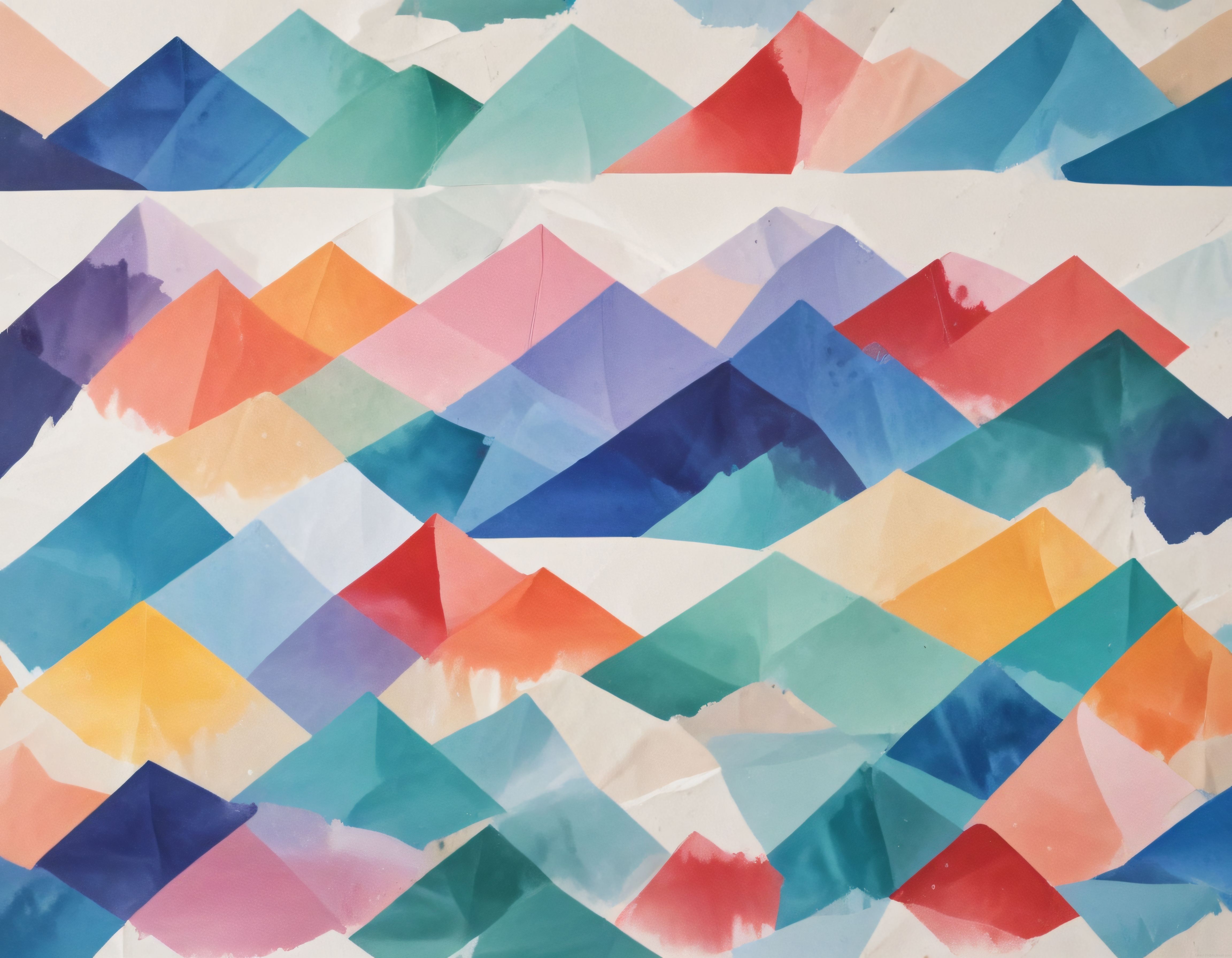 Geometrik Zigzag Desenli Suluboya Dokulu Renkli Soyut Duvar Kağıdı