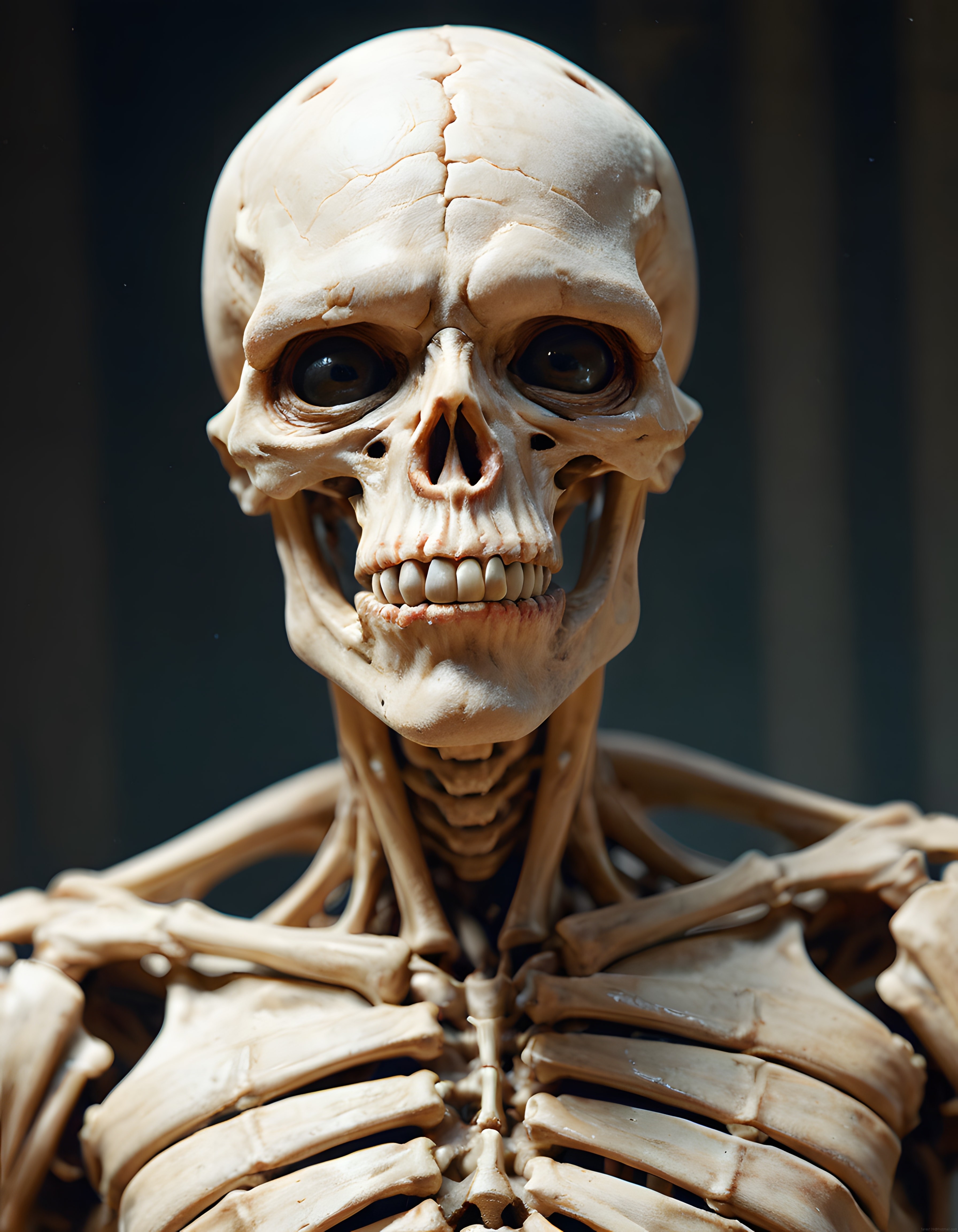Gerçekçi İnsan İskeleti Üstünden Anatomik Kafatası ve Kaburga Detayları