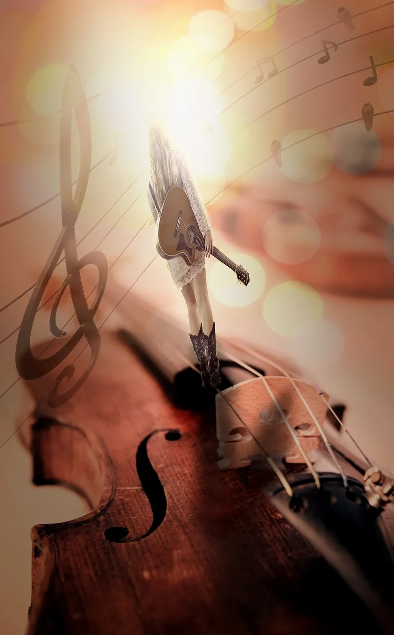 Gitar çalan müzisyen ve keman – enstrüman birleşimi