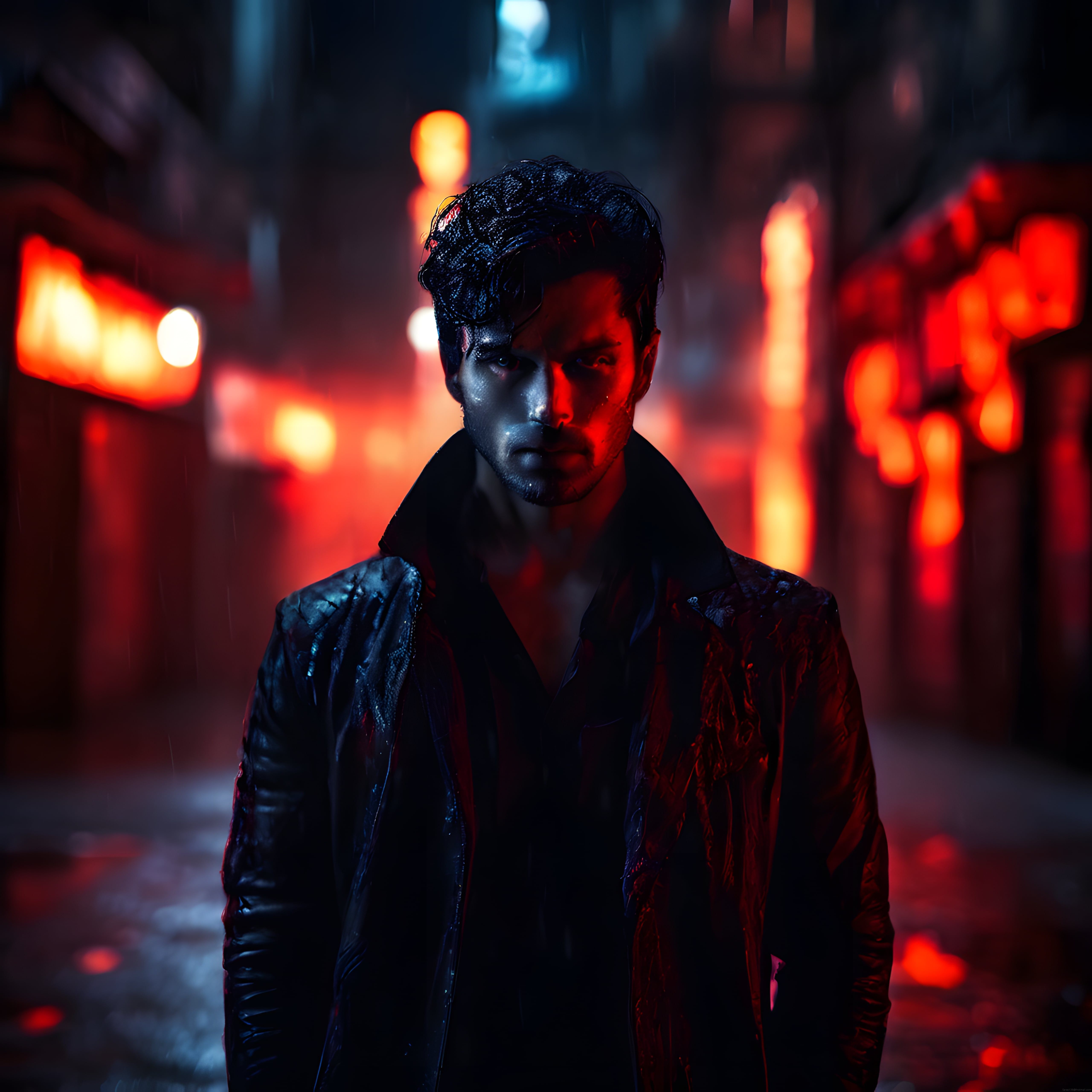 Gizemli Adamın Neo-Noir Portresi: Yağmurlu Şehirde Sinematik Karanlık Atmosfer
