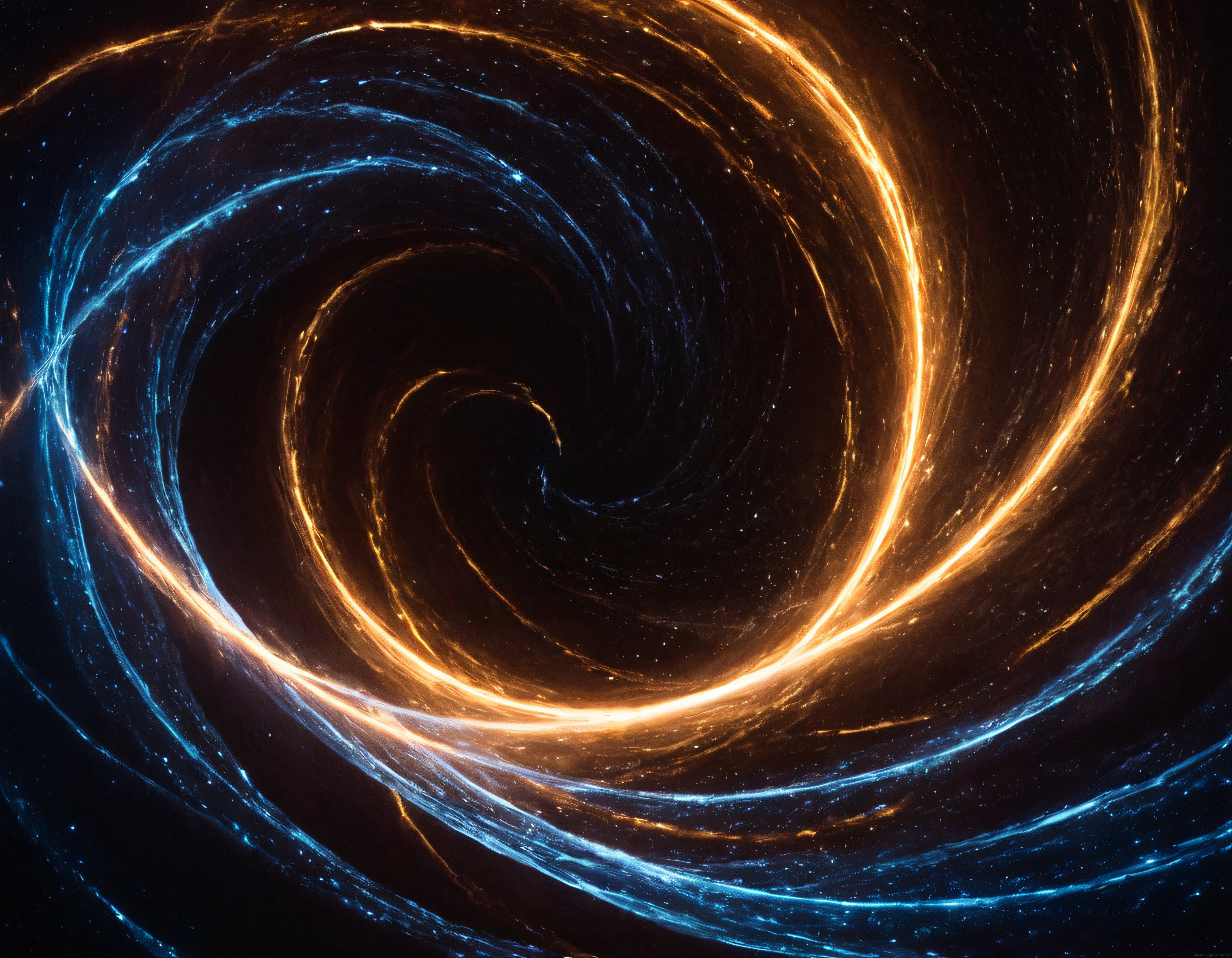 Gizemli Kozmik Spiral: Turuncu ve Mavi Işıklı Uzay Boşluğu Arka Planı