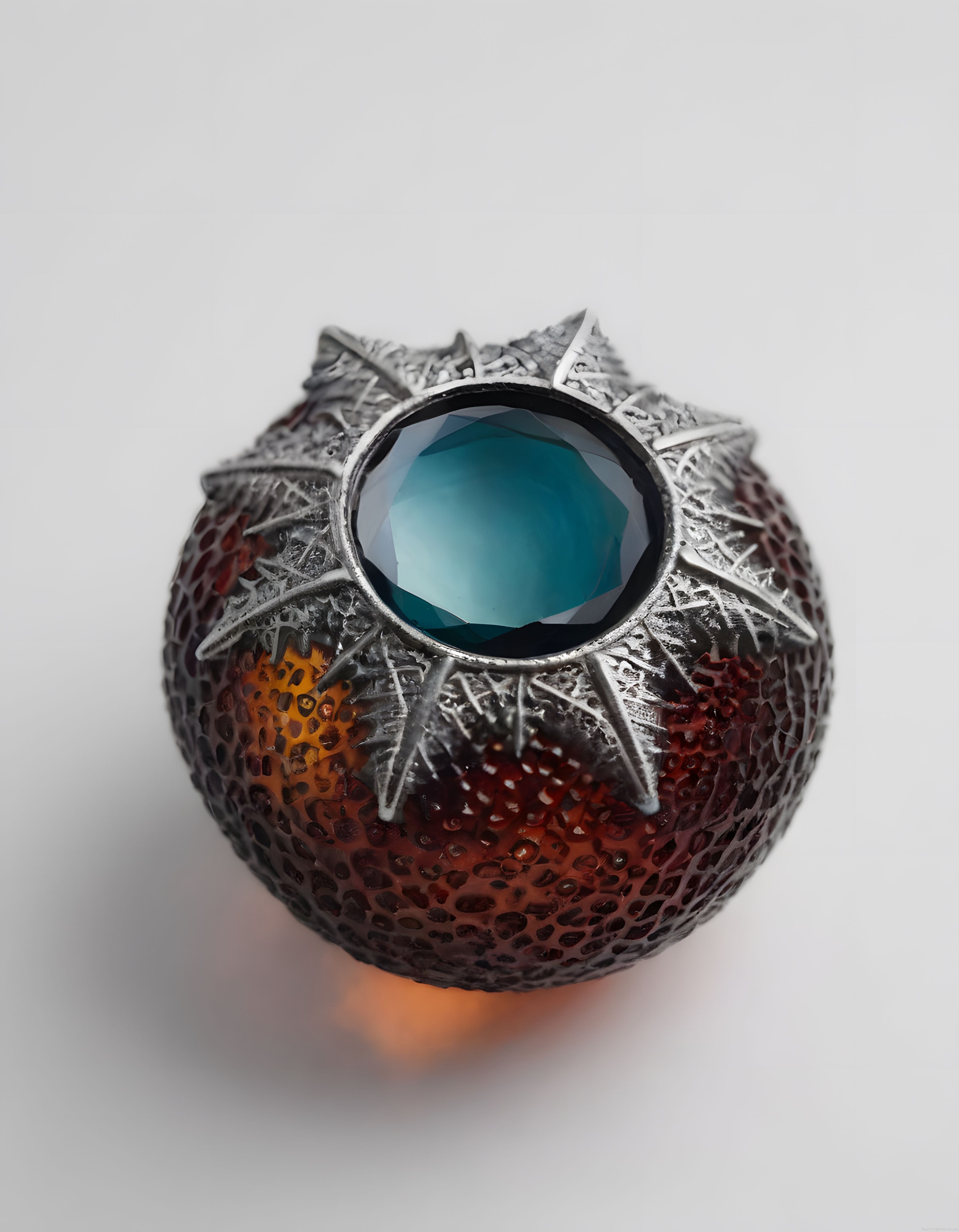 Gizemli Mavi Taşlı Fantastik Küre ve Antik Dokulu Metal İşçiliği