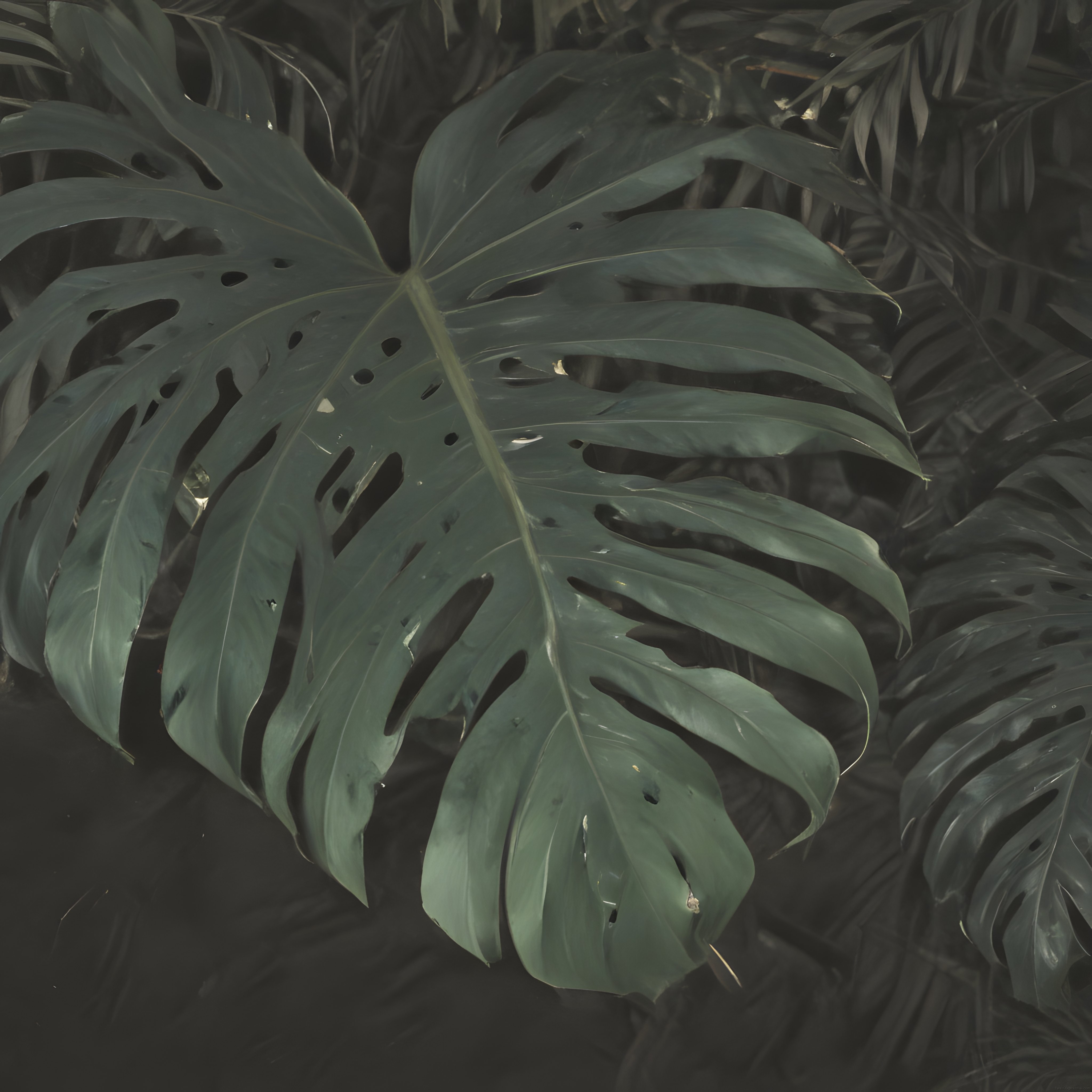 Gizemli Tropik Ormanda Monstera Deliciosa Yaprağı Detayı