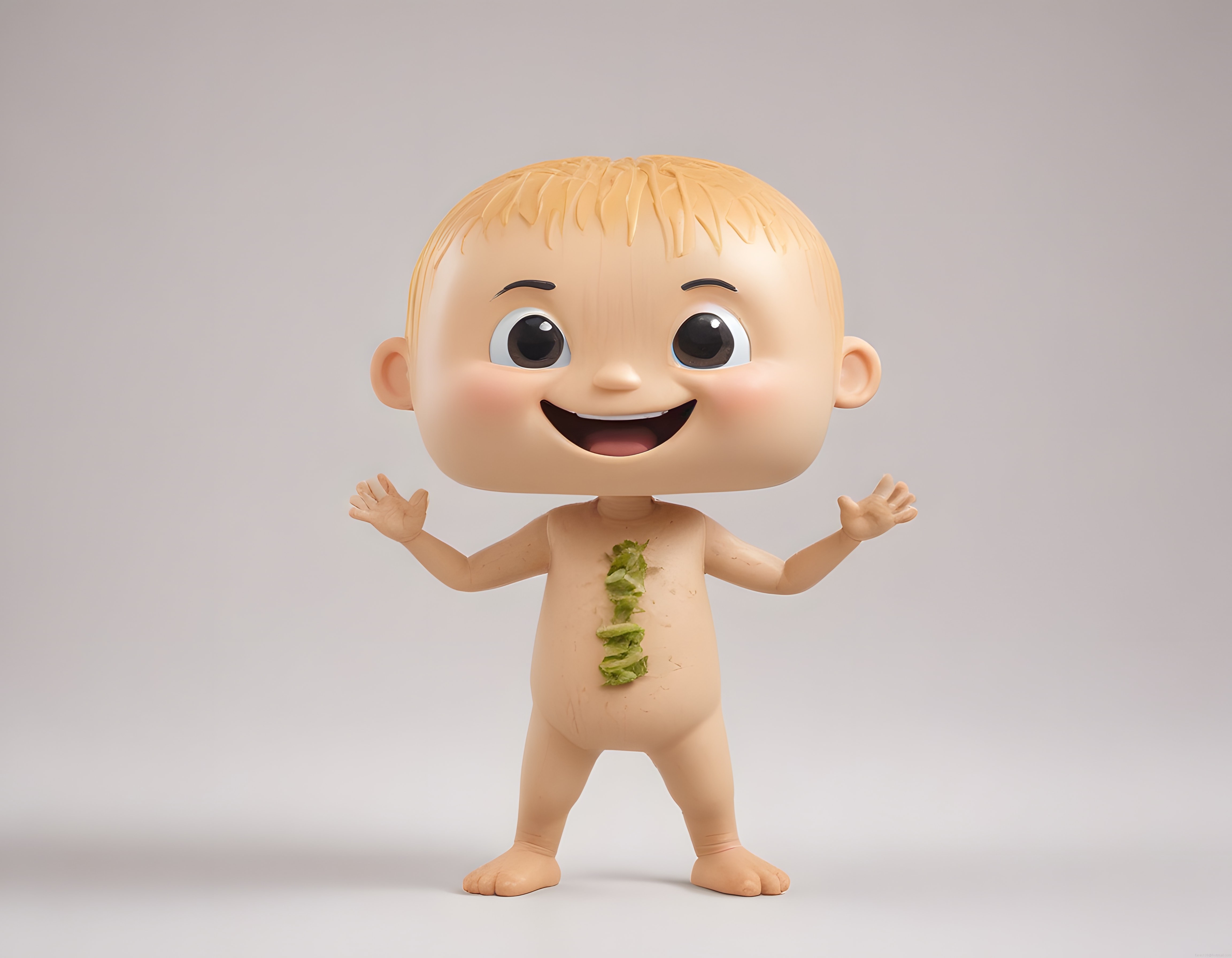 Göbeğinde Yeşil Yaprak Süsleme Taşıyan Sevimli 3D Bebek Karakteri Göbeğinde Yeşil Yaprak Süsleme Taşıyan Sevimli 3D Bebek Karakteri