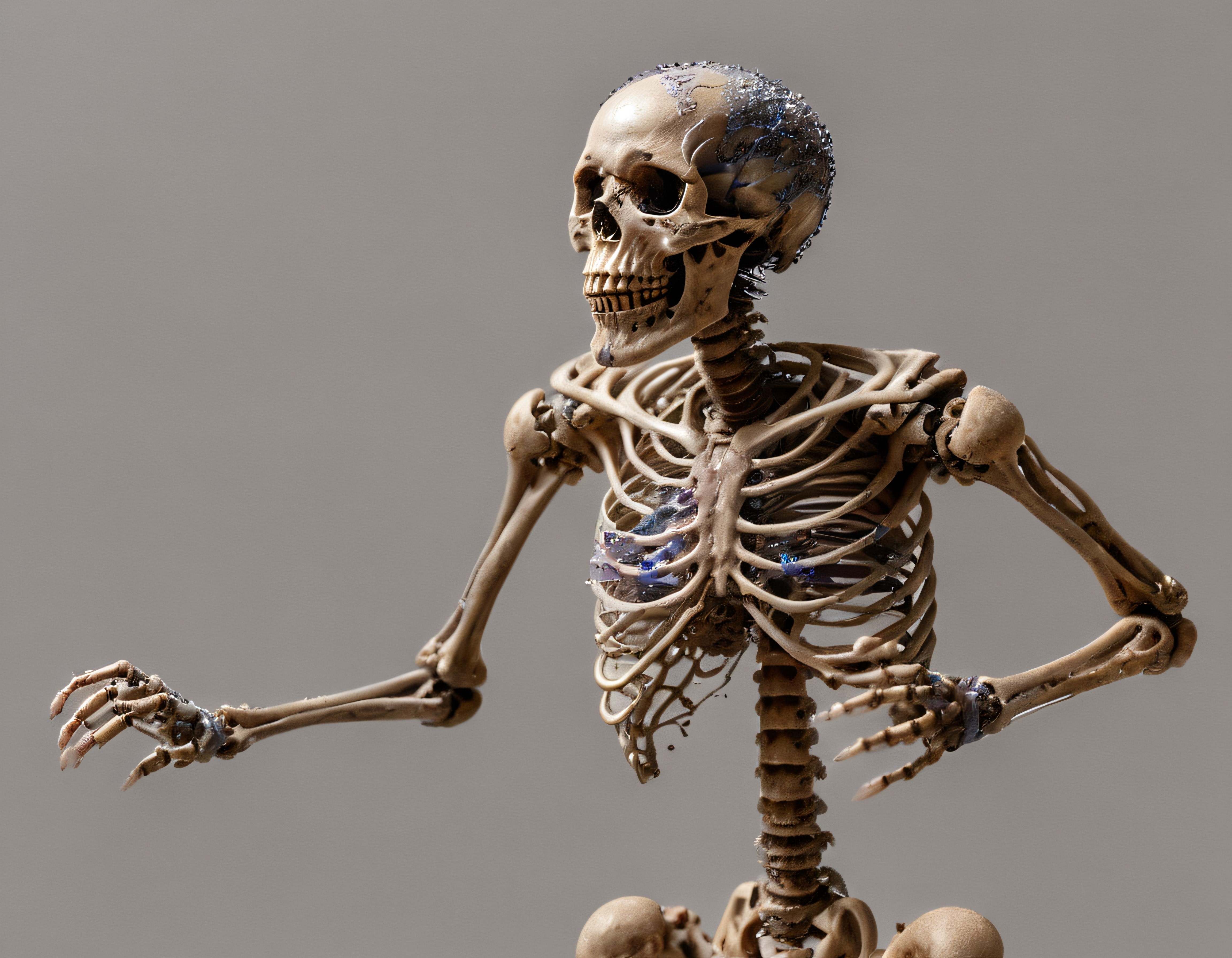 Göğüs Kafesi ve Kafatasında Kristal Yapılar Taşıyan İnsan İskeleti