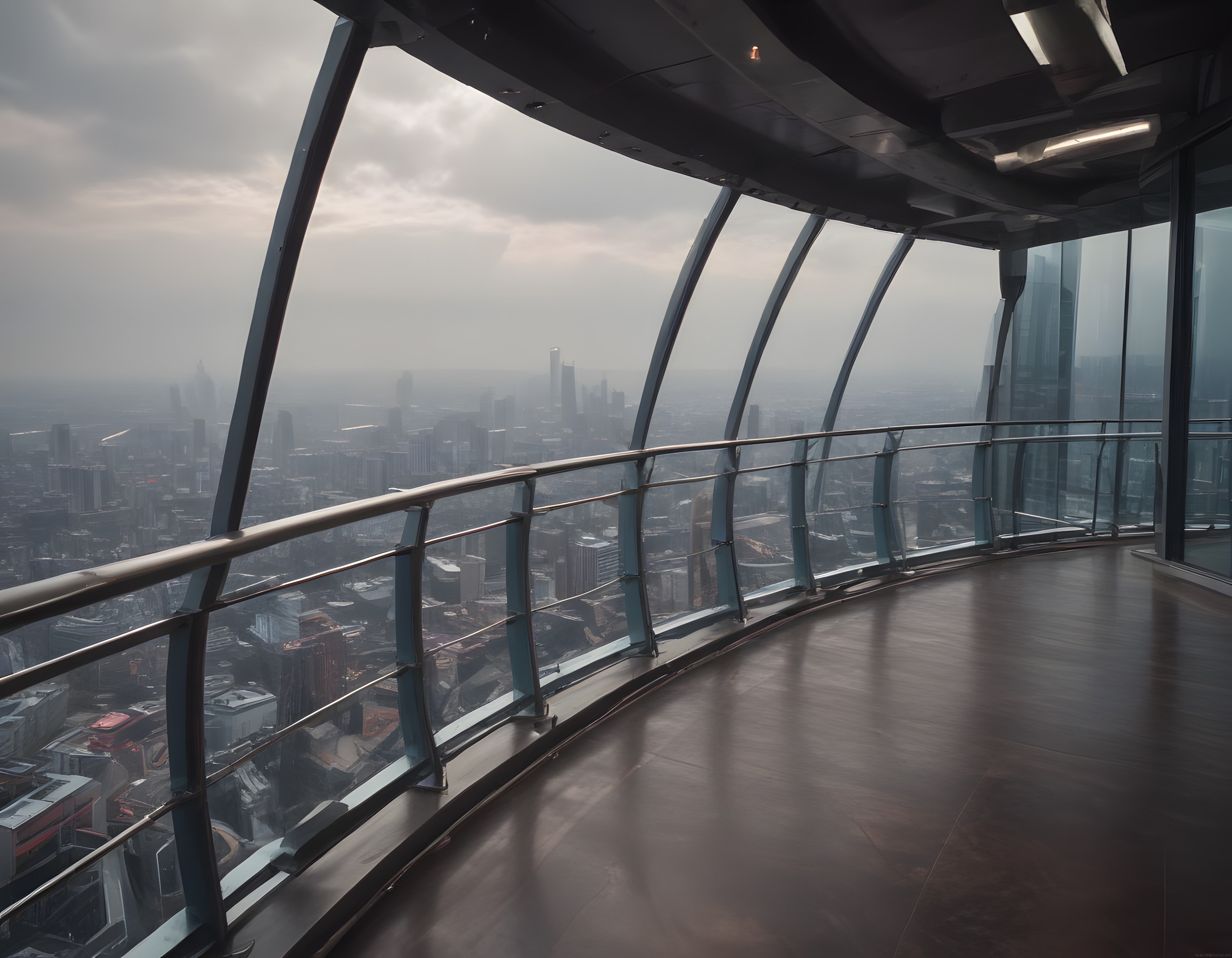Gökdelen gözlem güvertesinden sisli havada büyüleyici huzurlu şehir panoraması