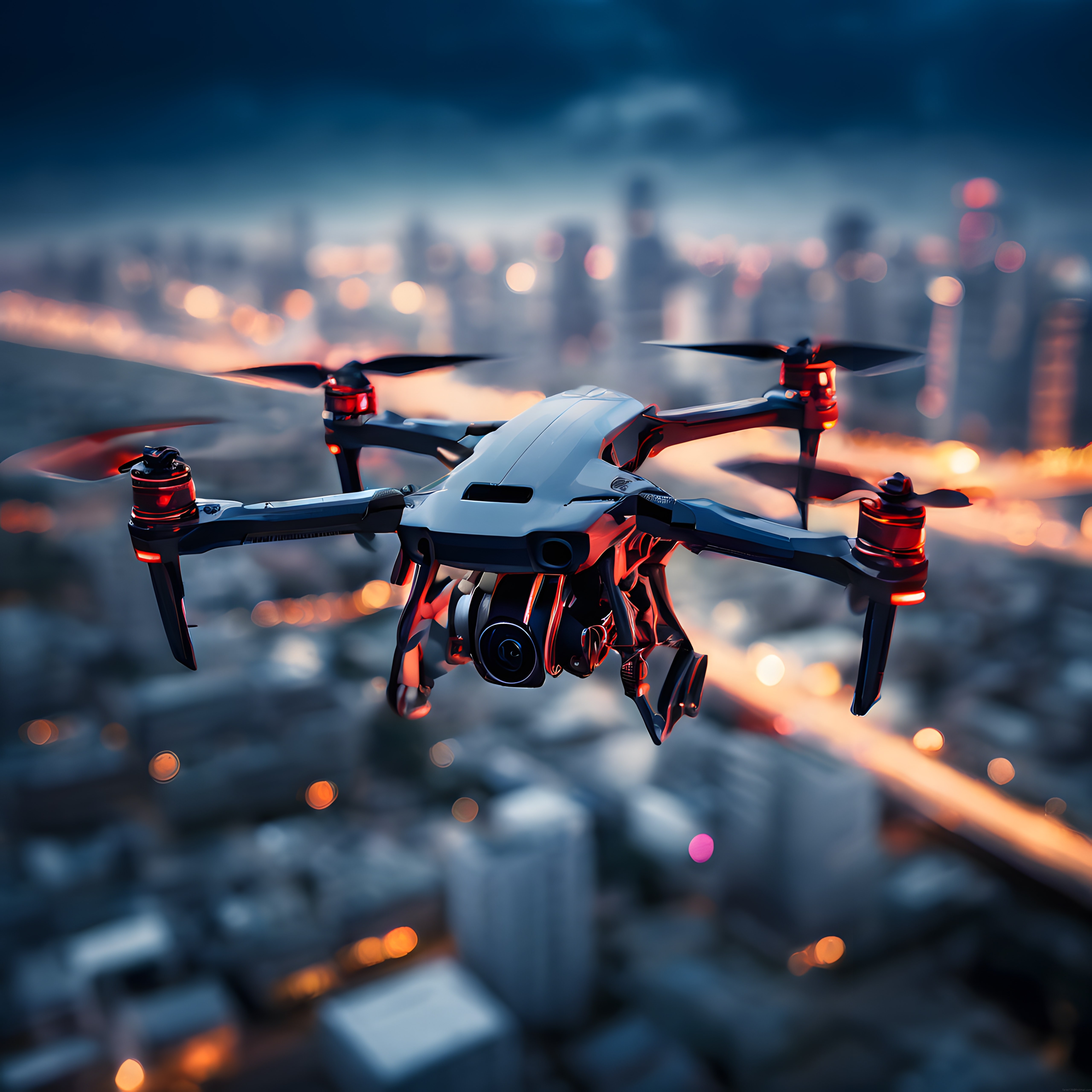 Gökdelenlerin Üzerinde Alacakaranlıkta Uçan Profesyonel Kamera Dronu