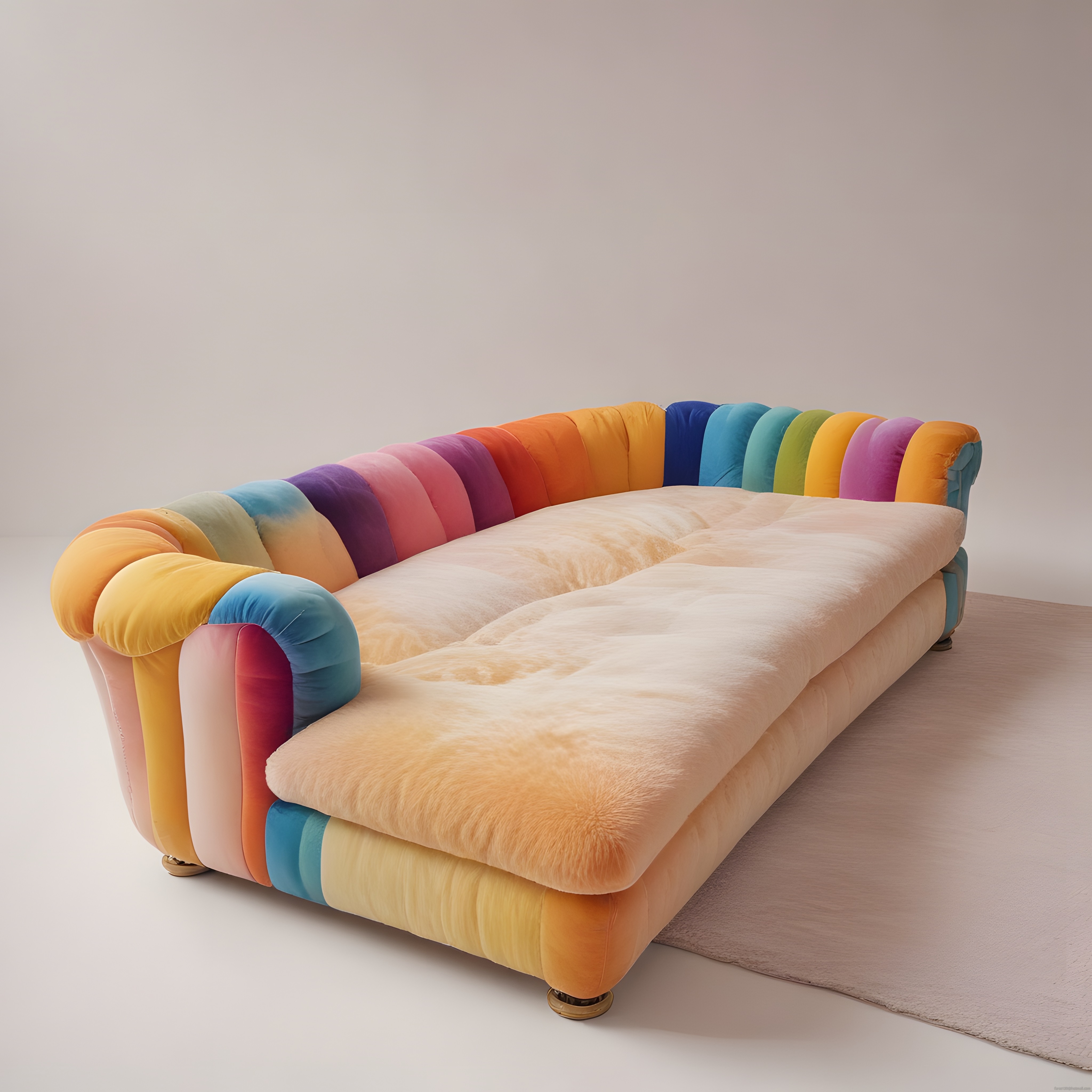 Gökkuşağı Çizgili Peluş Kanepe ile Sade ve Modern Salon Dekorasyonu