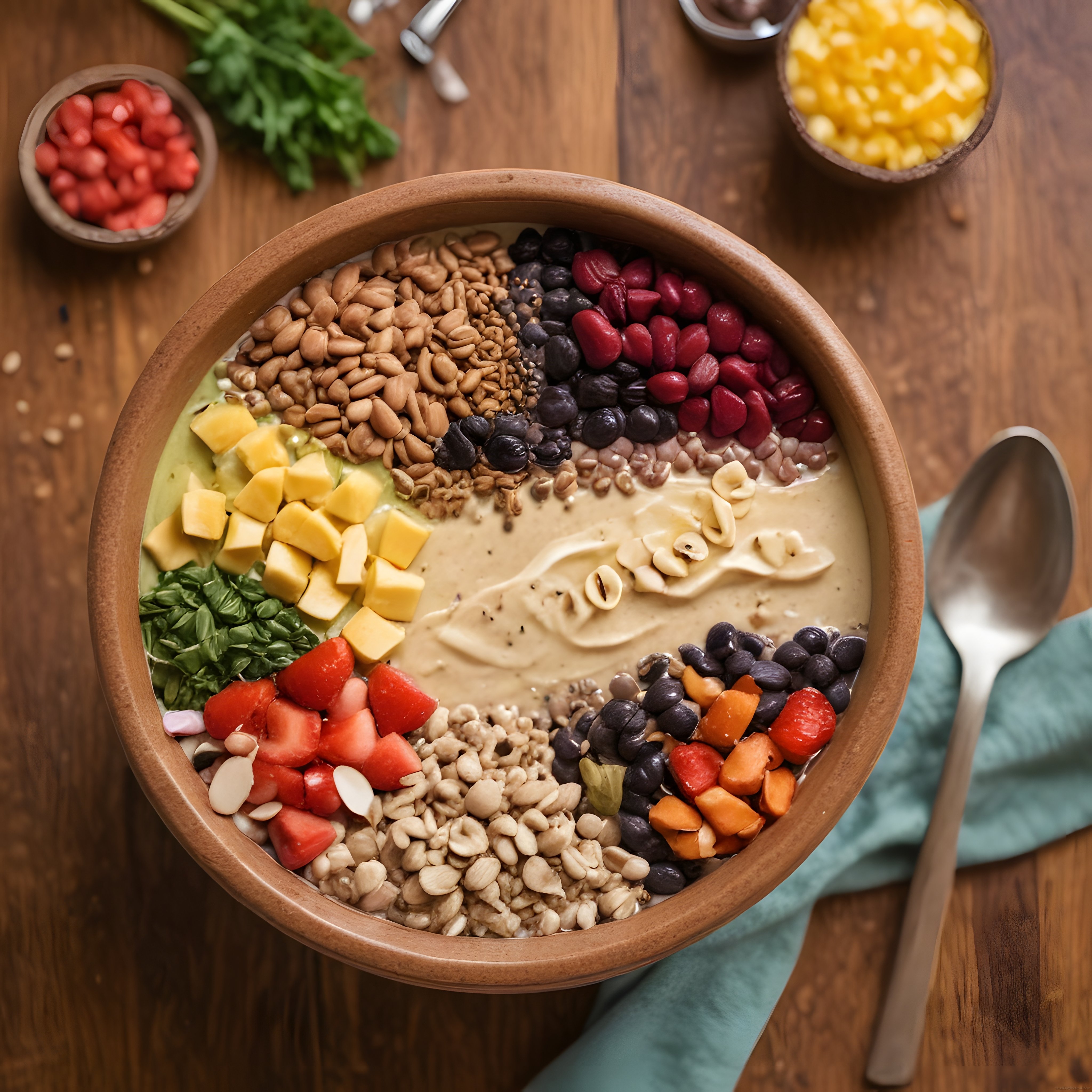 Gökkuşağı Malzemeleriyle Dolu Besleyici Buddha Bowl Sunumu ve Tarif