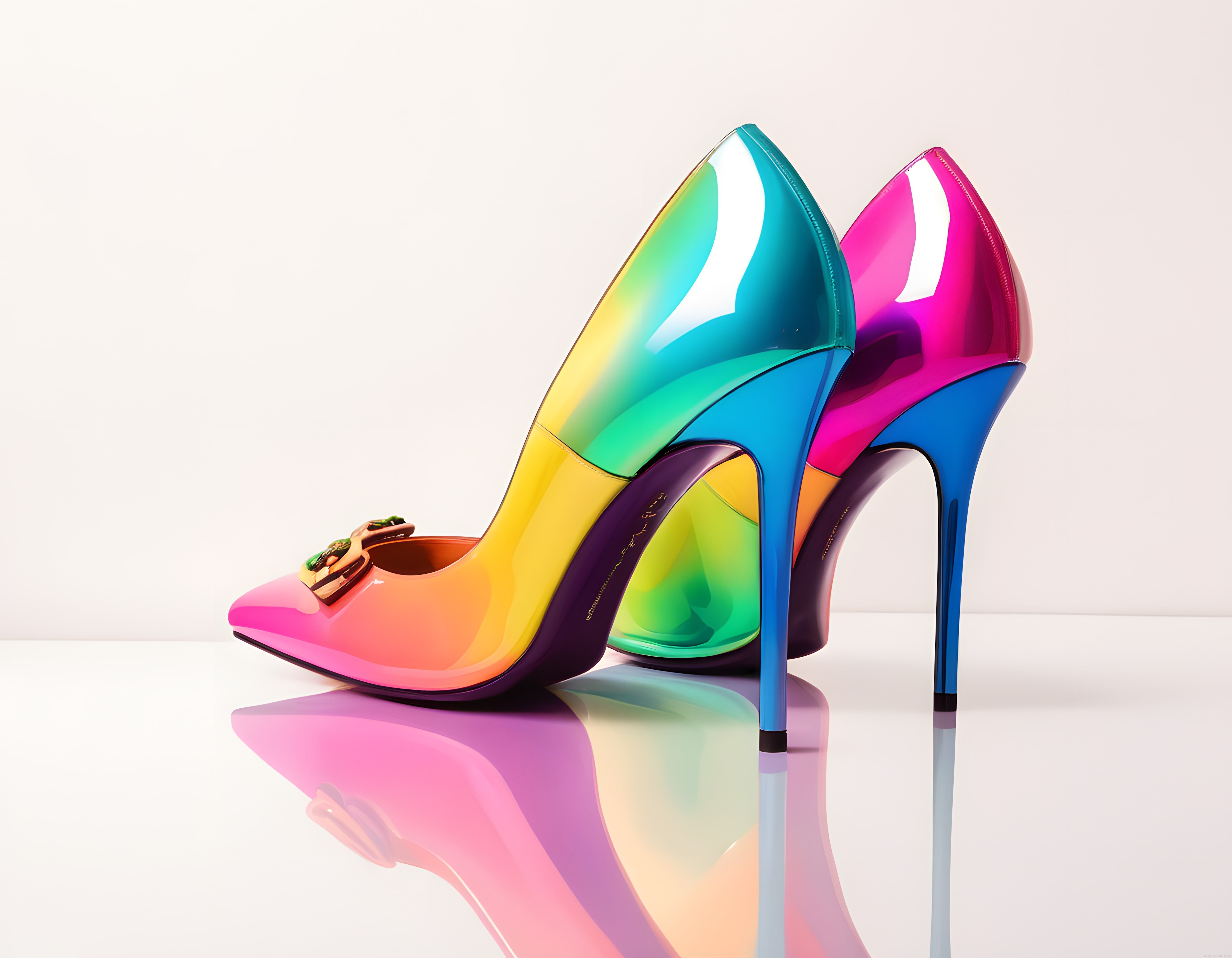 Gökkuşağı Rengi Holografik Stiletto Topuklu Şık Kadın Ayakkabısı