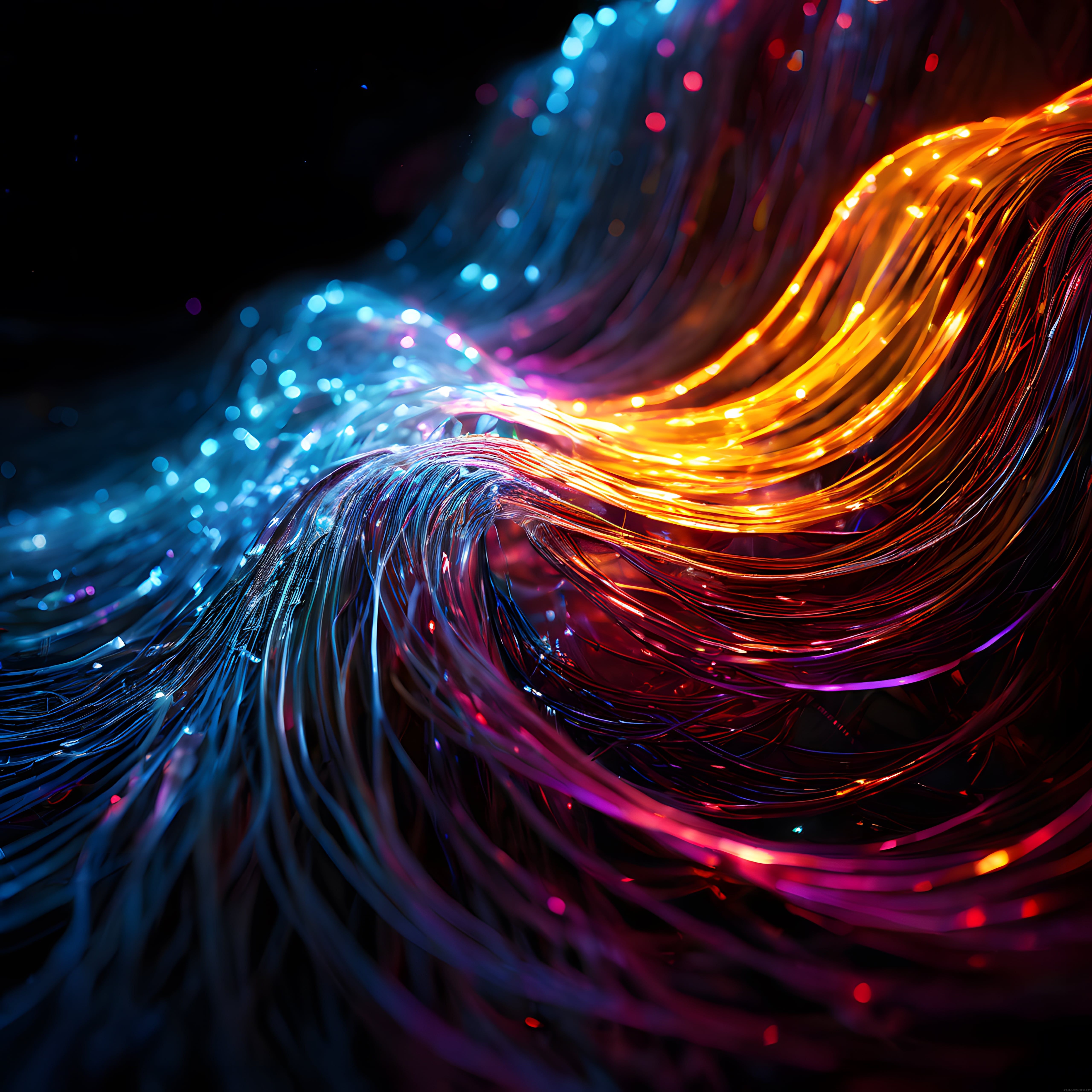 Gökkuşağı Renklerinde Akışkan Neon Işıklarla Büyüleyici Dijital Sanat Eseri