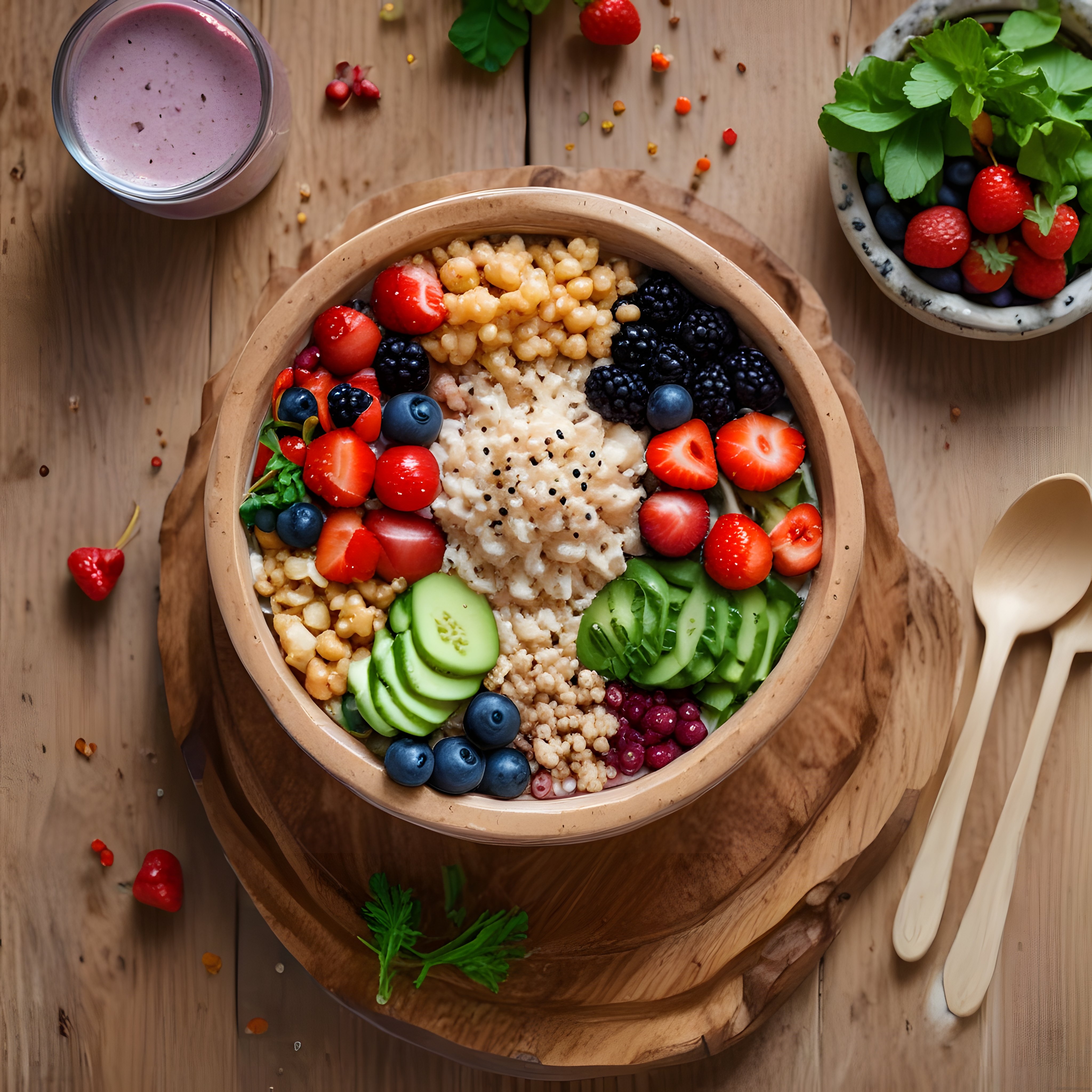 Gökkuşağı Renklerinde Besleyici Smoothie Bowl ve Doğal Meyvelerle Kahvaltı