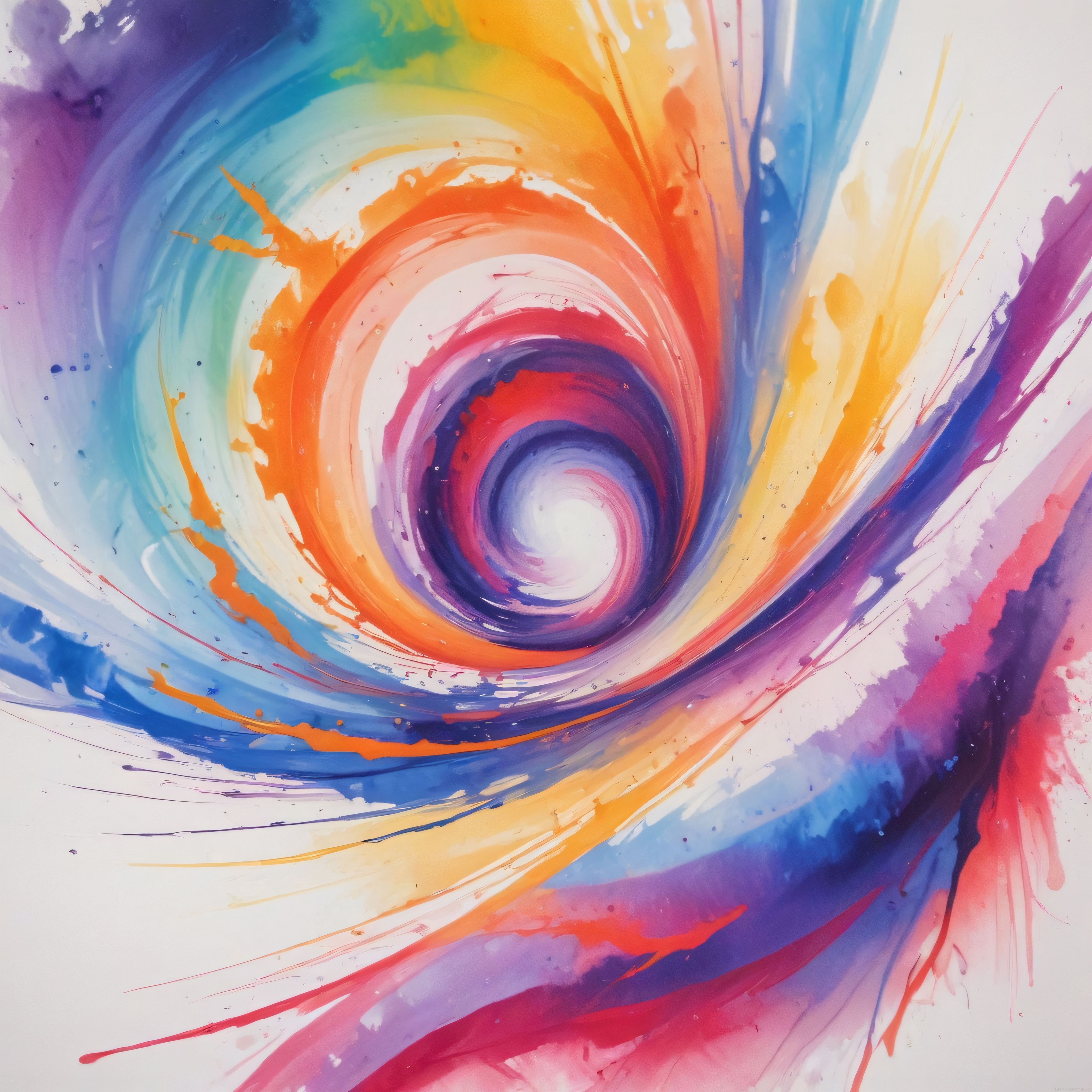Gökkuşağı Renklerinde Soyut Suluboya Spiral: Akışkan ve Dinamik Sanat Tablosu