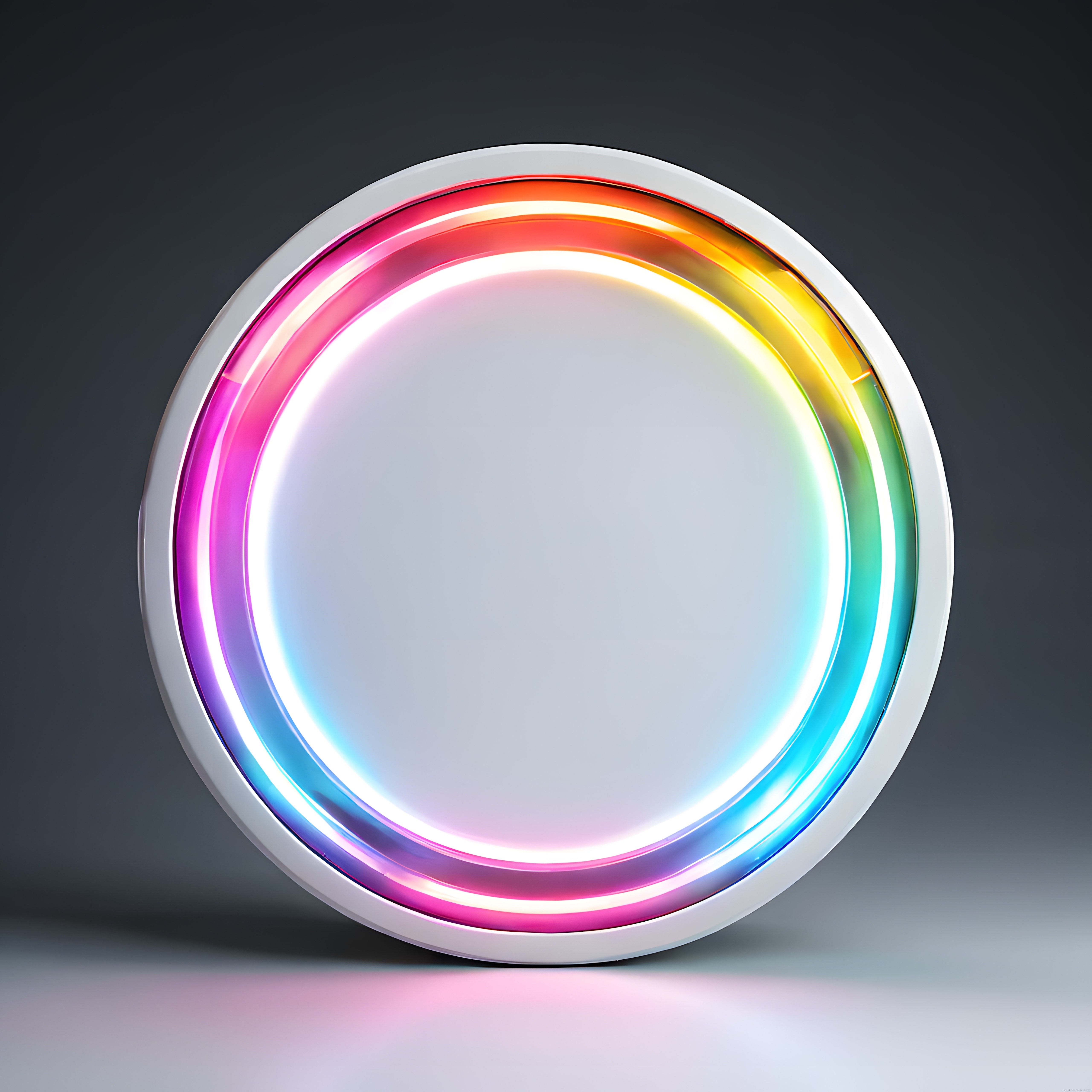 Gökkuşağı renkli 3D neon halka tasarımı ve modern teknolojik arka plan görseli