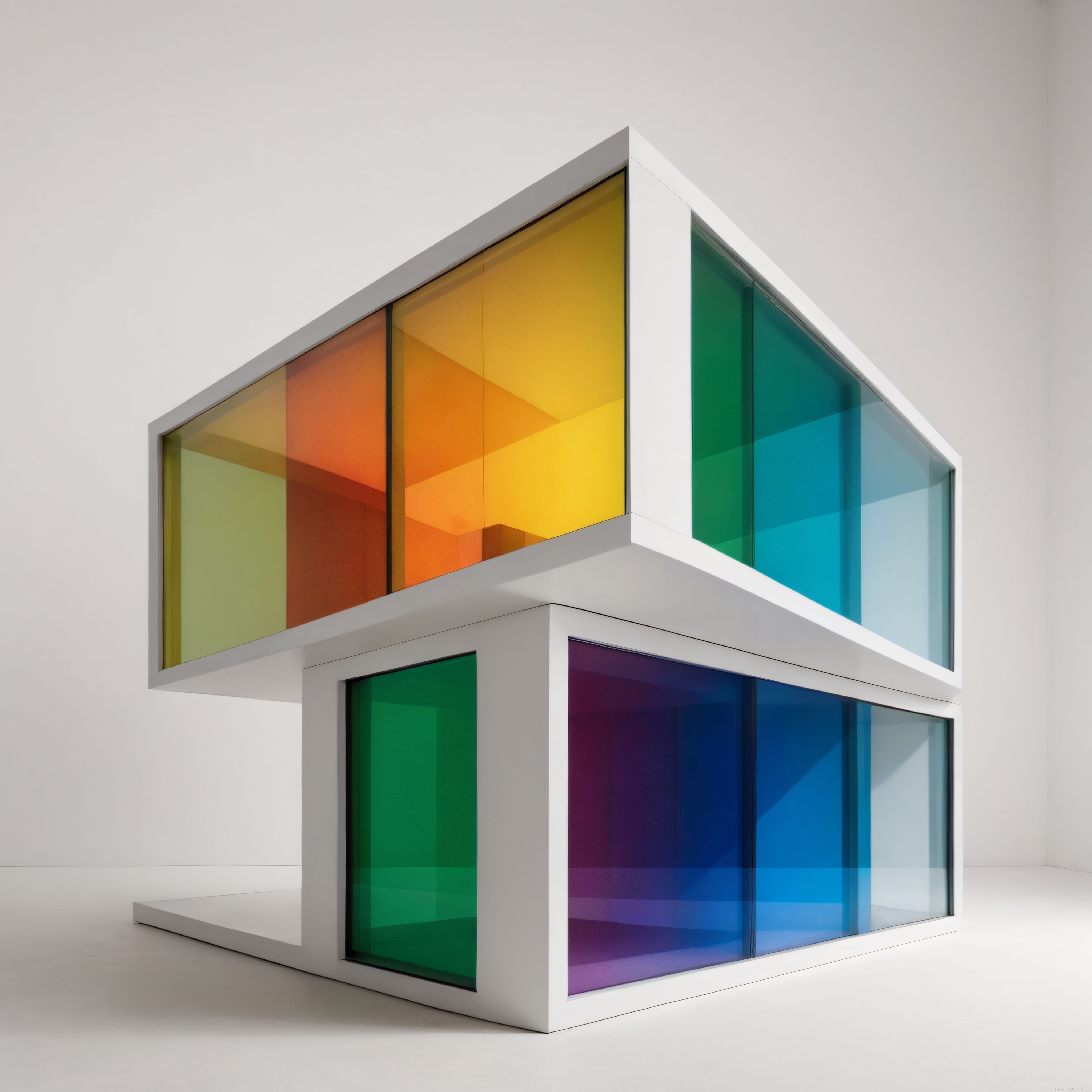 Gökkuşağı Renkli Cam Panellerle Süslenmiş Modern Minimalist Mimari