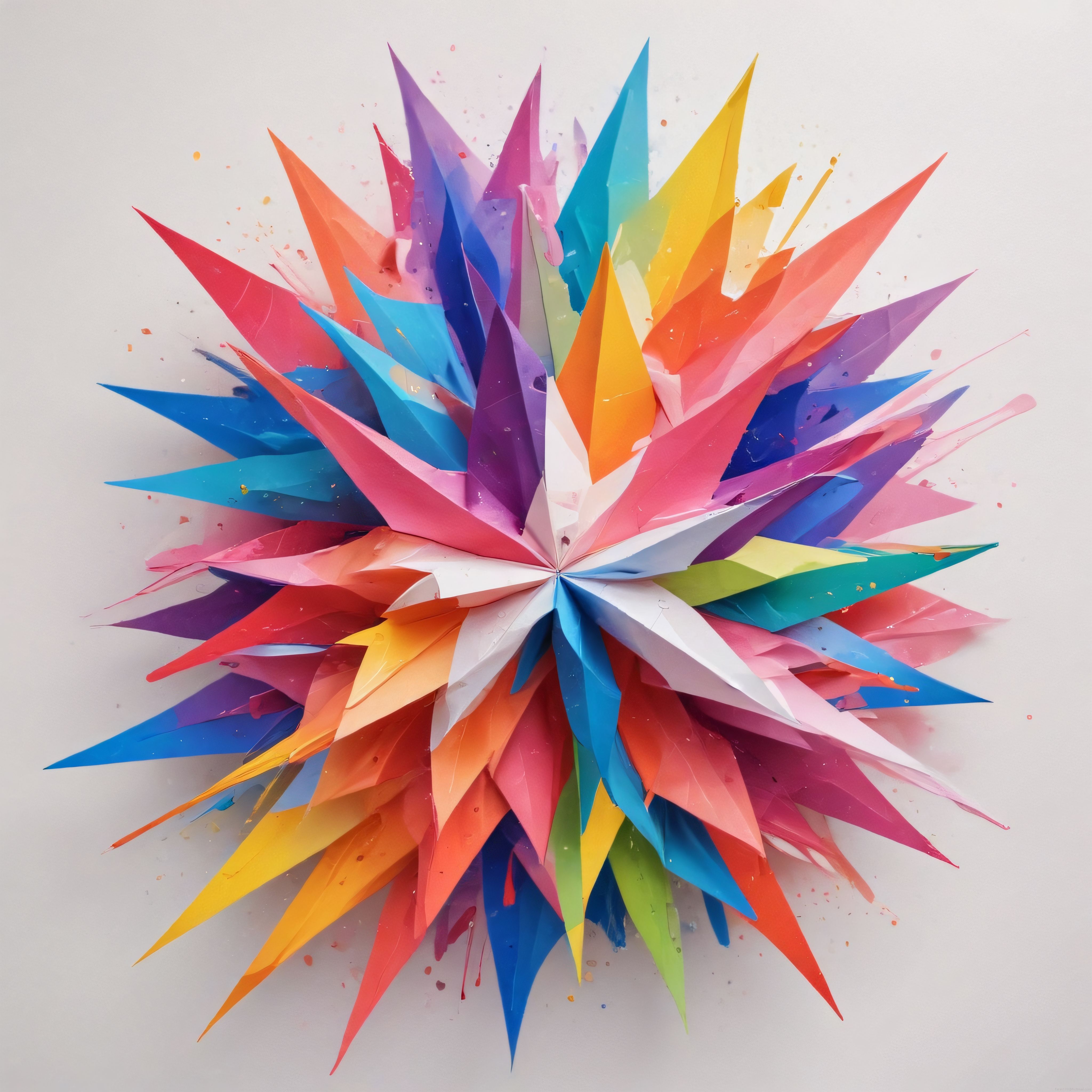 Gökkuşağı Renkli Kağıttan Geometrik Soyut Patlama Tasarımı ve Sanat Eseri