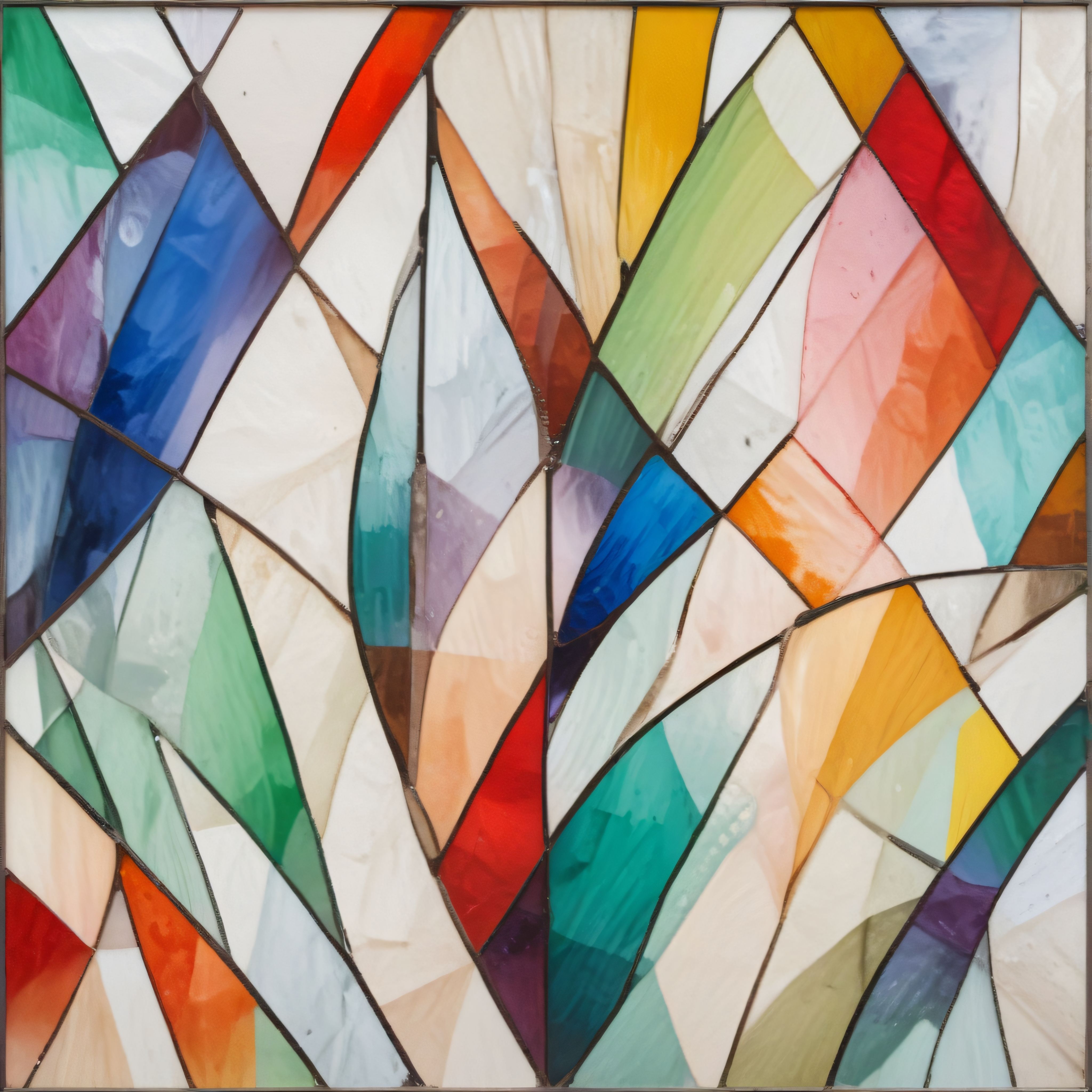 Gökkuşağı Tonlarında Geometrik Yaprak Motifli Vitray Sanat Eseri