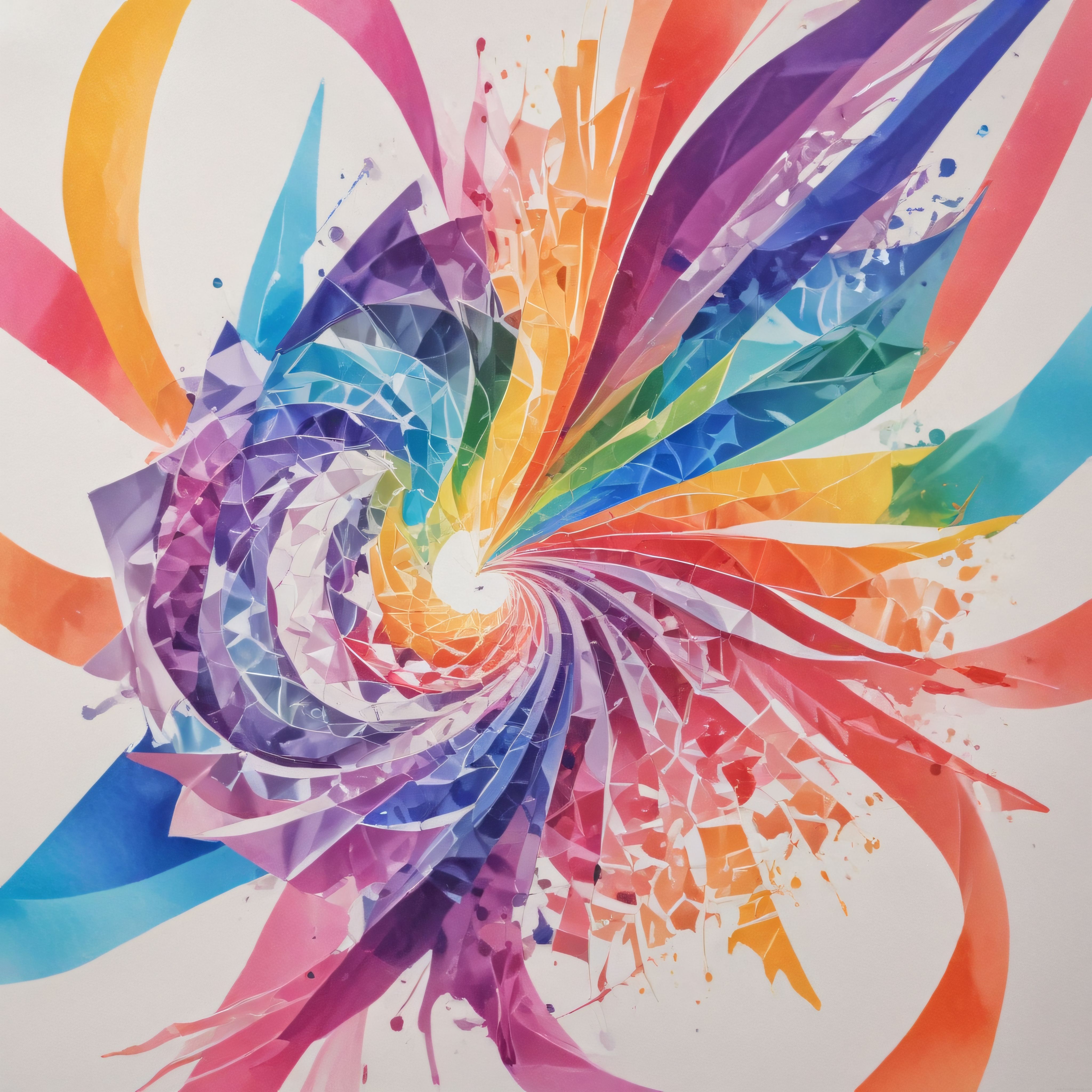 Gökkuşağı Tonlarında Soyut Spiral ve Mozaik Desenli Renkli Sanat Eseri
