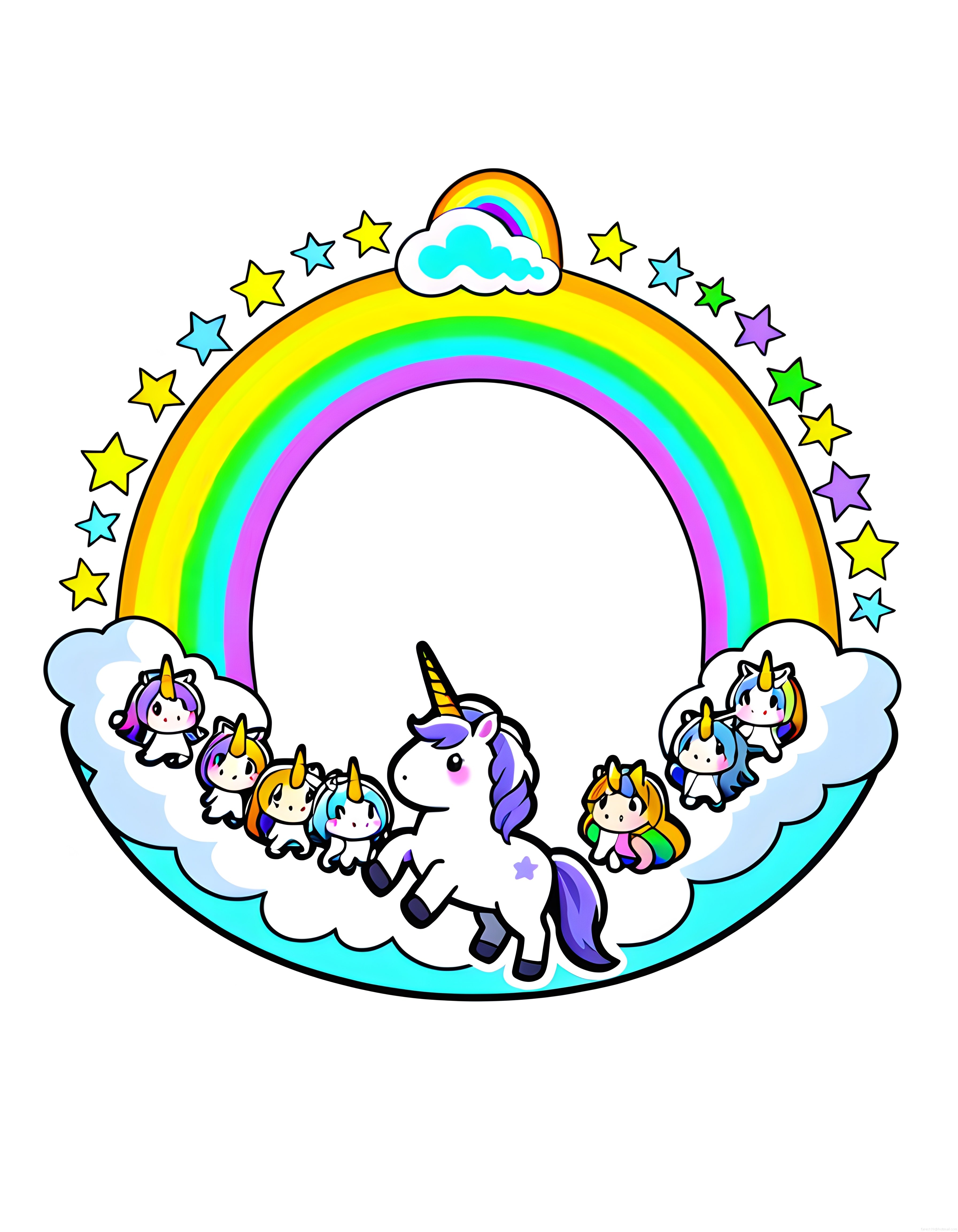Gökkuşağı ve Bulutların Üzerinde Sevimli Unicornların Masalsı Macerası