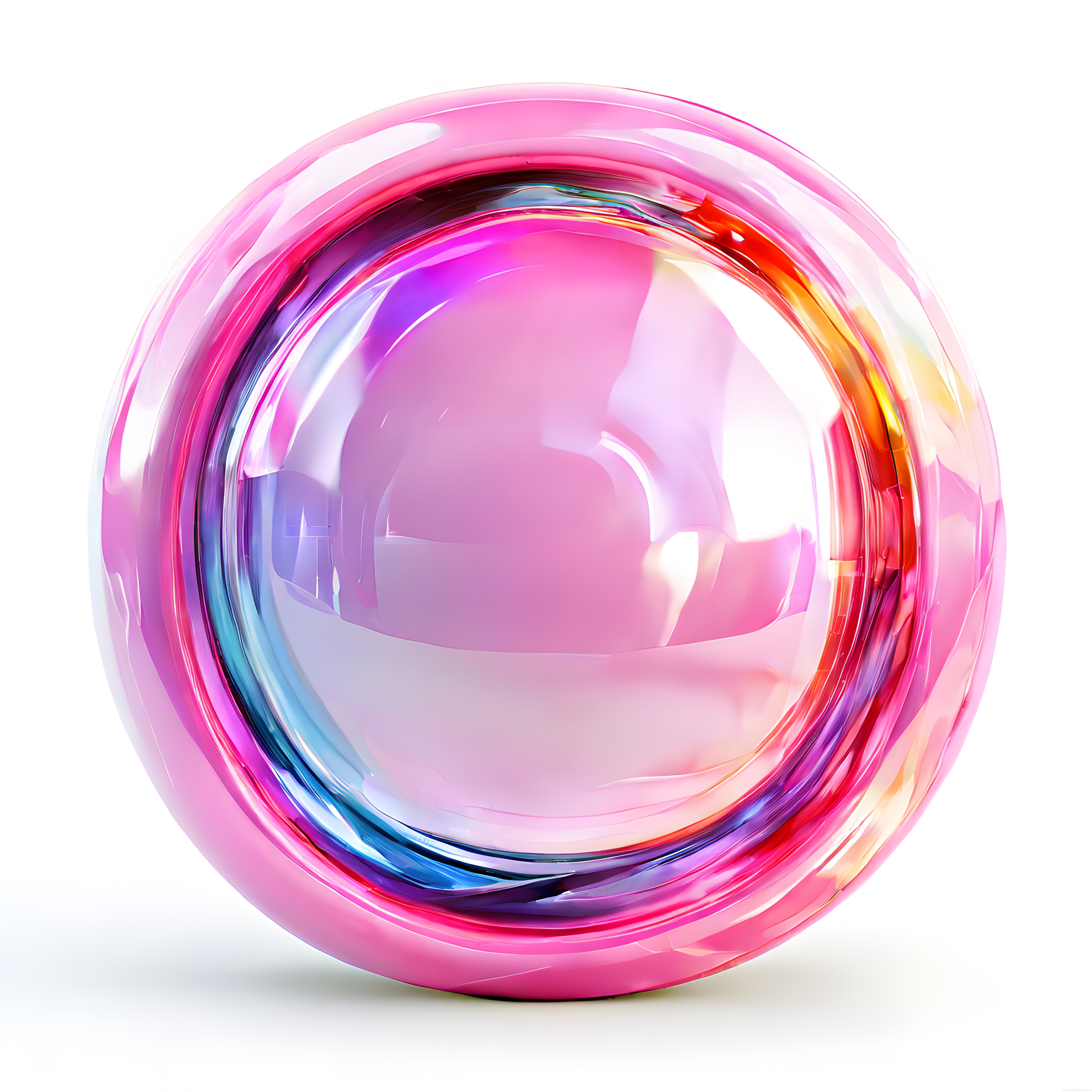 Gökkuşağı Yansımalarıyla Parlayan Pembe Küre ve Modern Soyut 3D Sanat