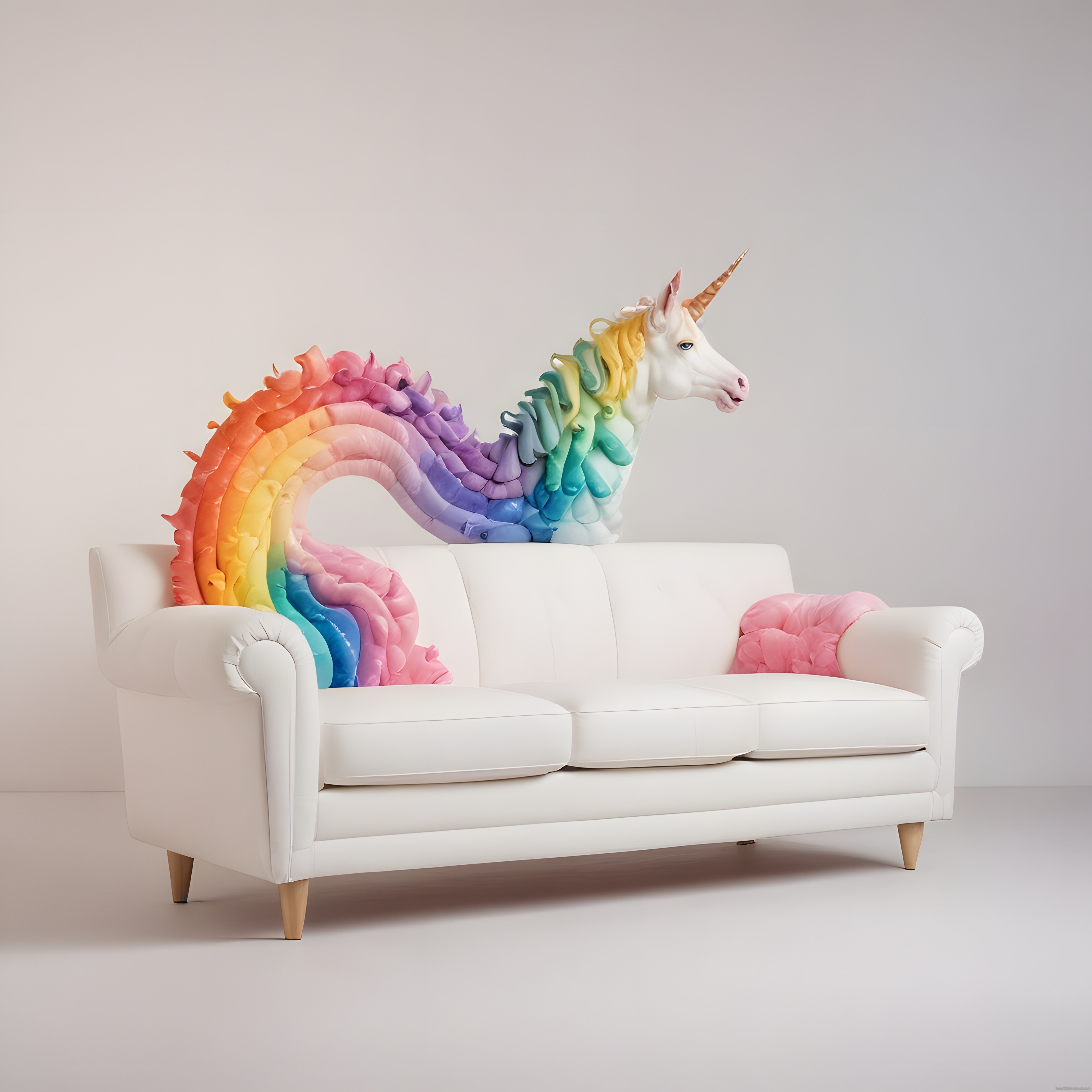 Gökkuşağı Yeleli Unicorn Tasarımlı Beyaz Kanepe ile Modern Çocuk Odası Fikri