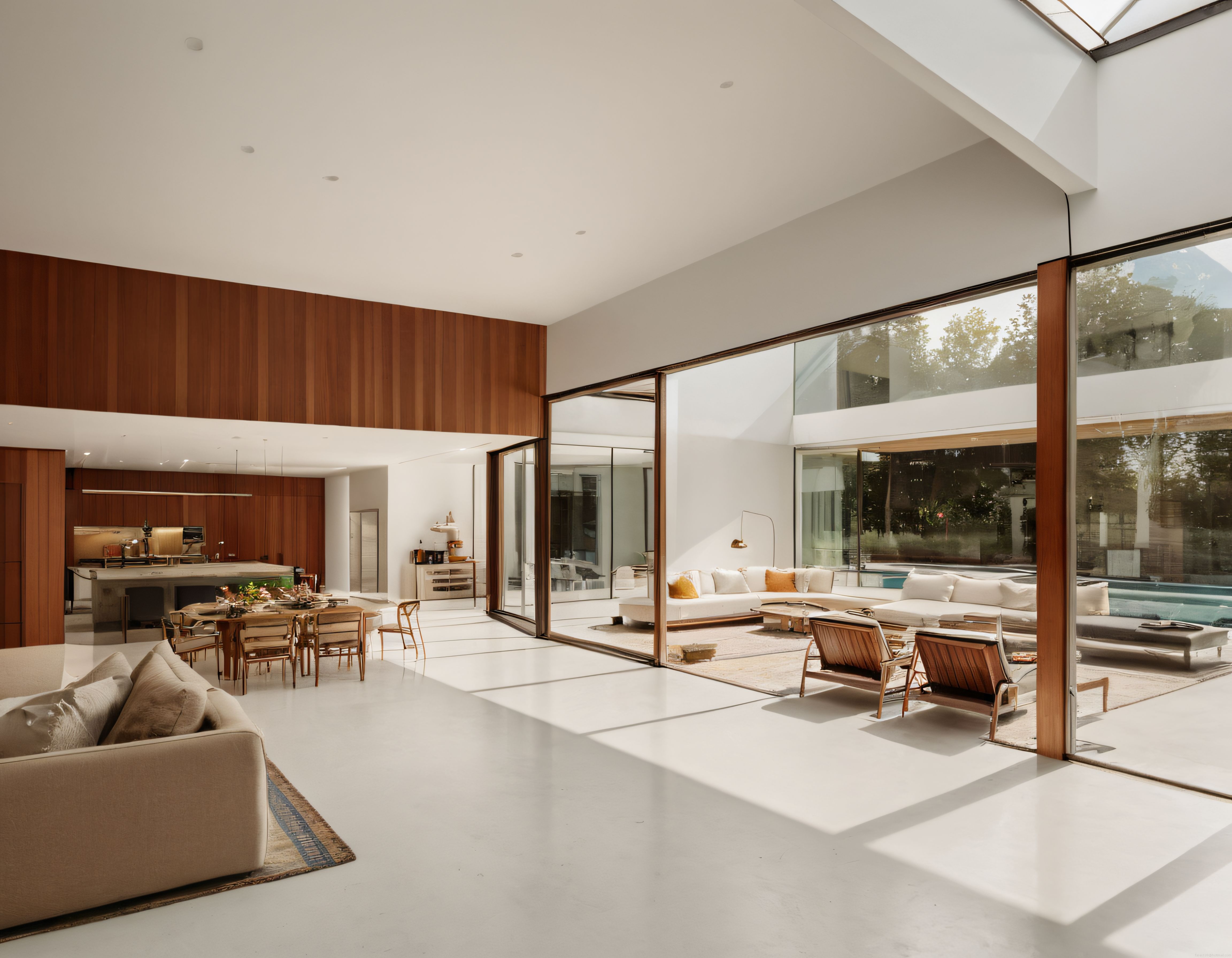 Gökyüzü Pencereli ve Ahşap Detaylı Modern Lüks Villa İç Mekan Tasarımı