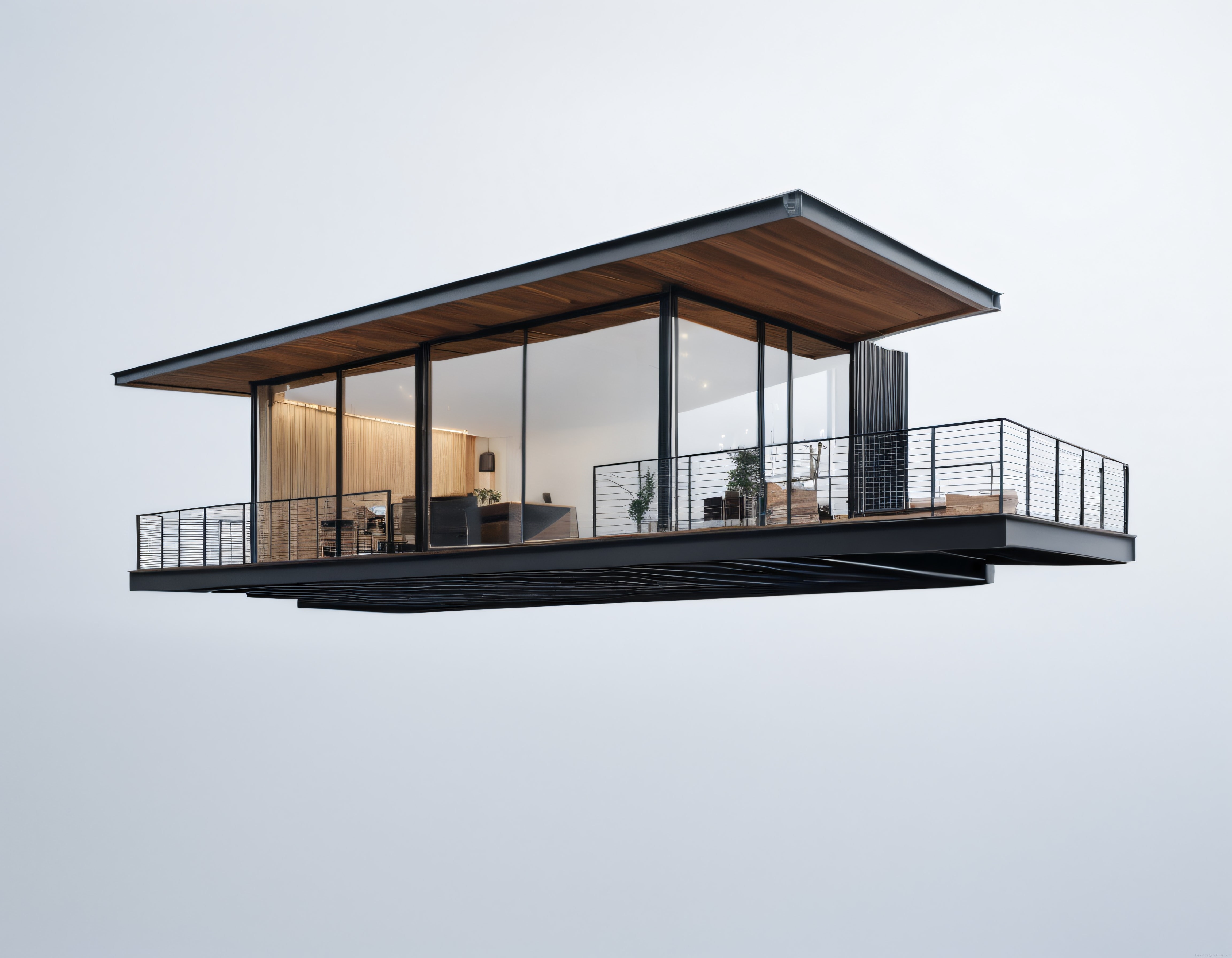 Gökyüzünde Asılı Duran Modern Cam Ev: Minimalist Mimari ve Sıcak Ahşap Tonlar