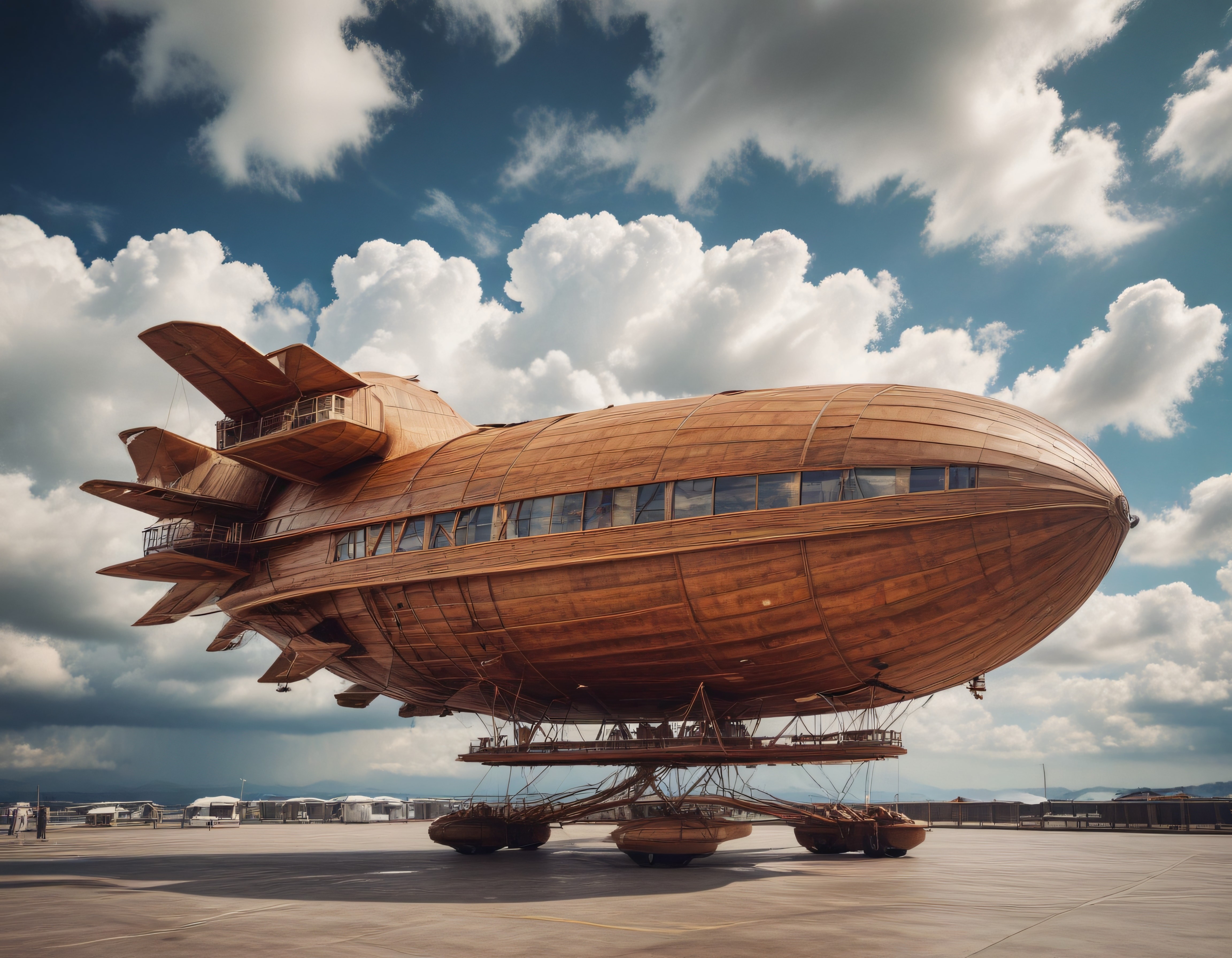 Gökyüzündeki Dev Ahşap Zeplin: Steampunk Hava Gemisi ve Büyüleyici Atmosfer