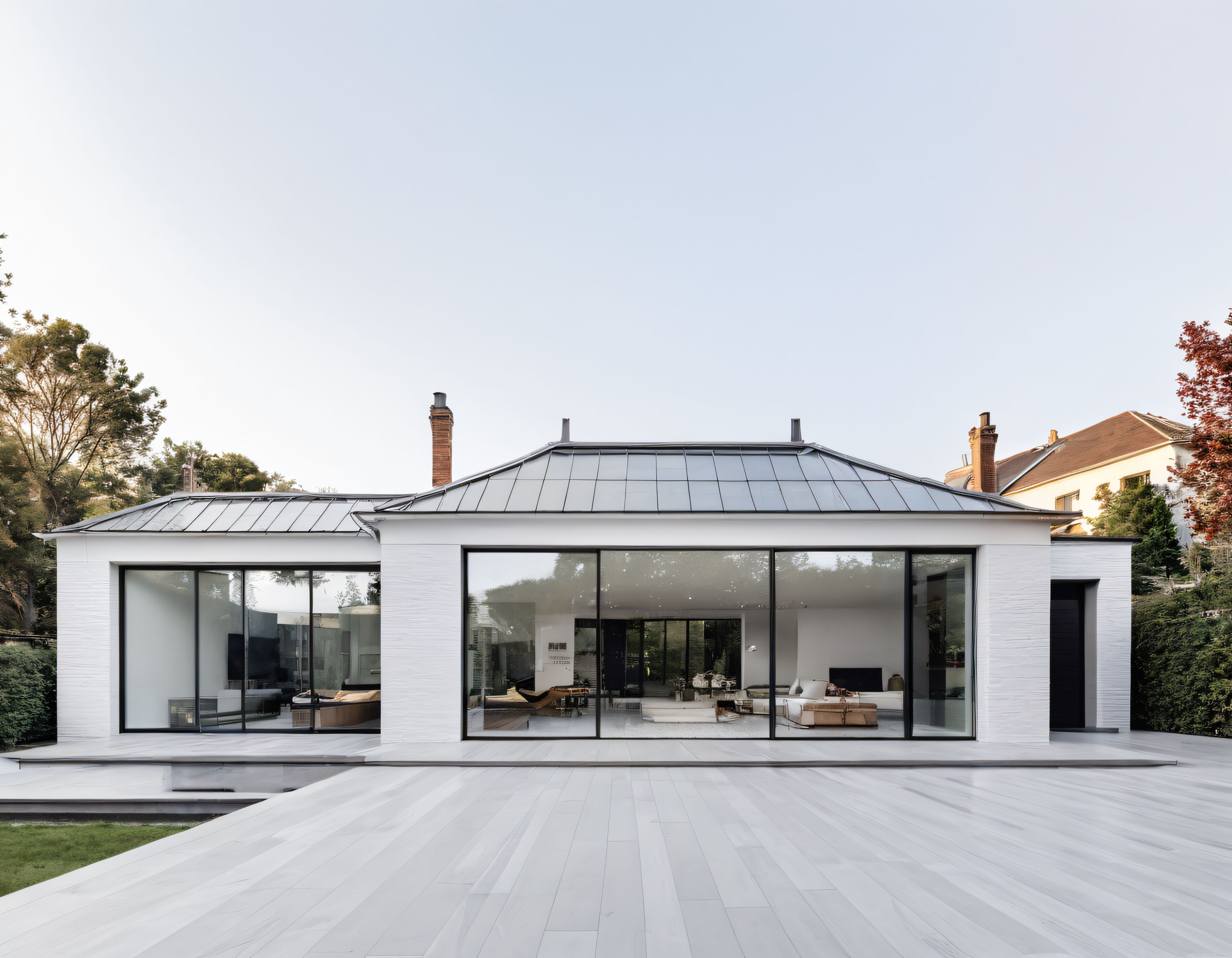 Gökyüzüne açılan geniş cam cephesiyle çarpıcı çağdaş bir villa tasarımı