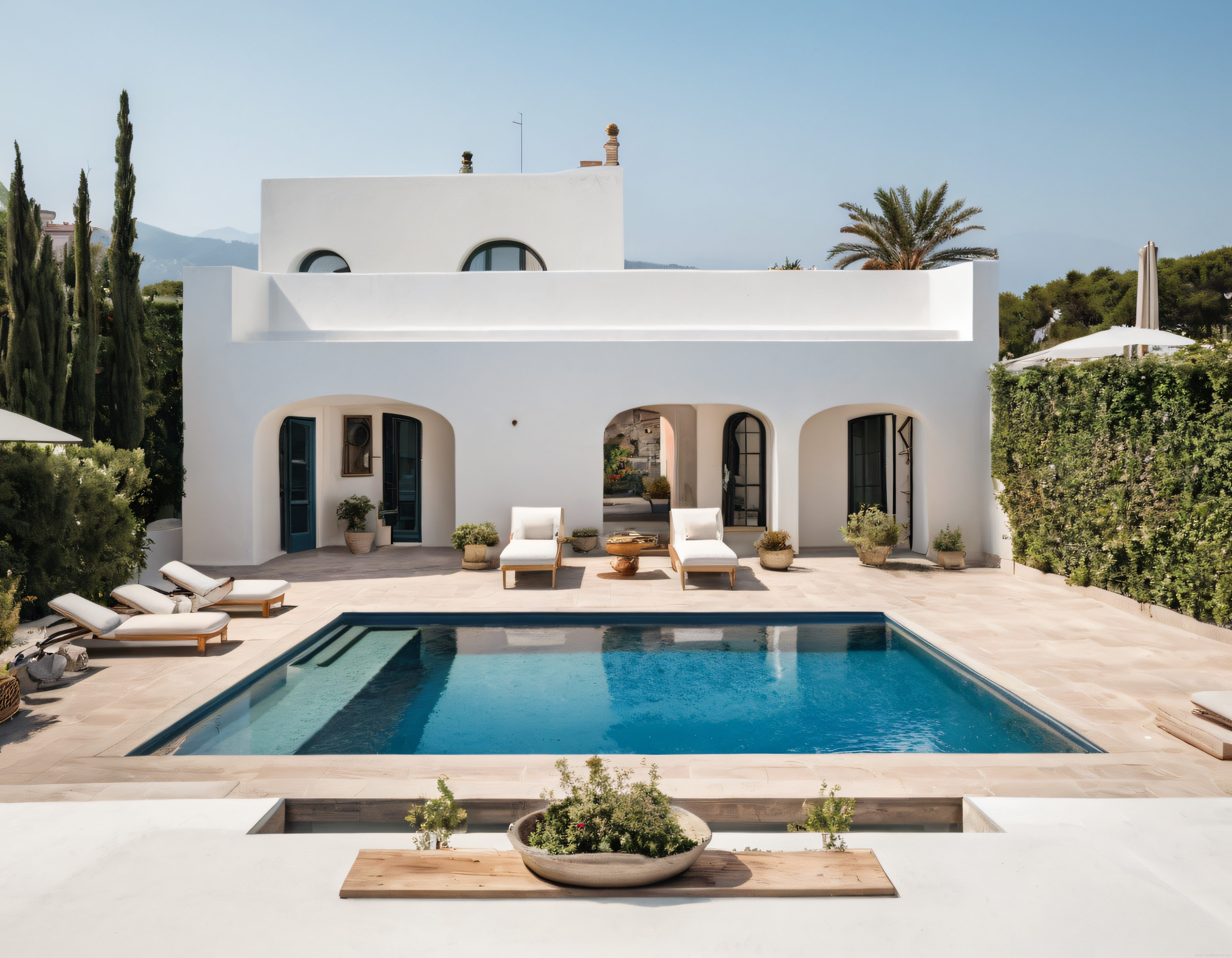 Gökyüzüne Açılan Havuzbaşı: Beyaz Akdeniz Villası ve Dingin Tatil Atmosferi