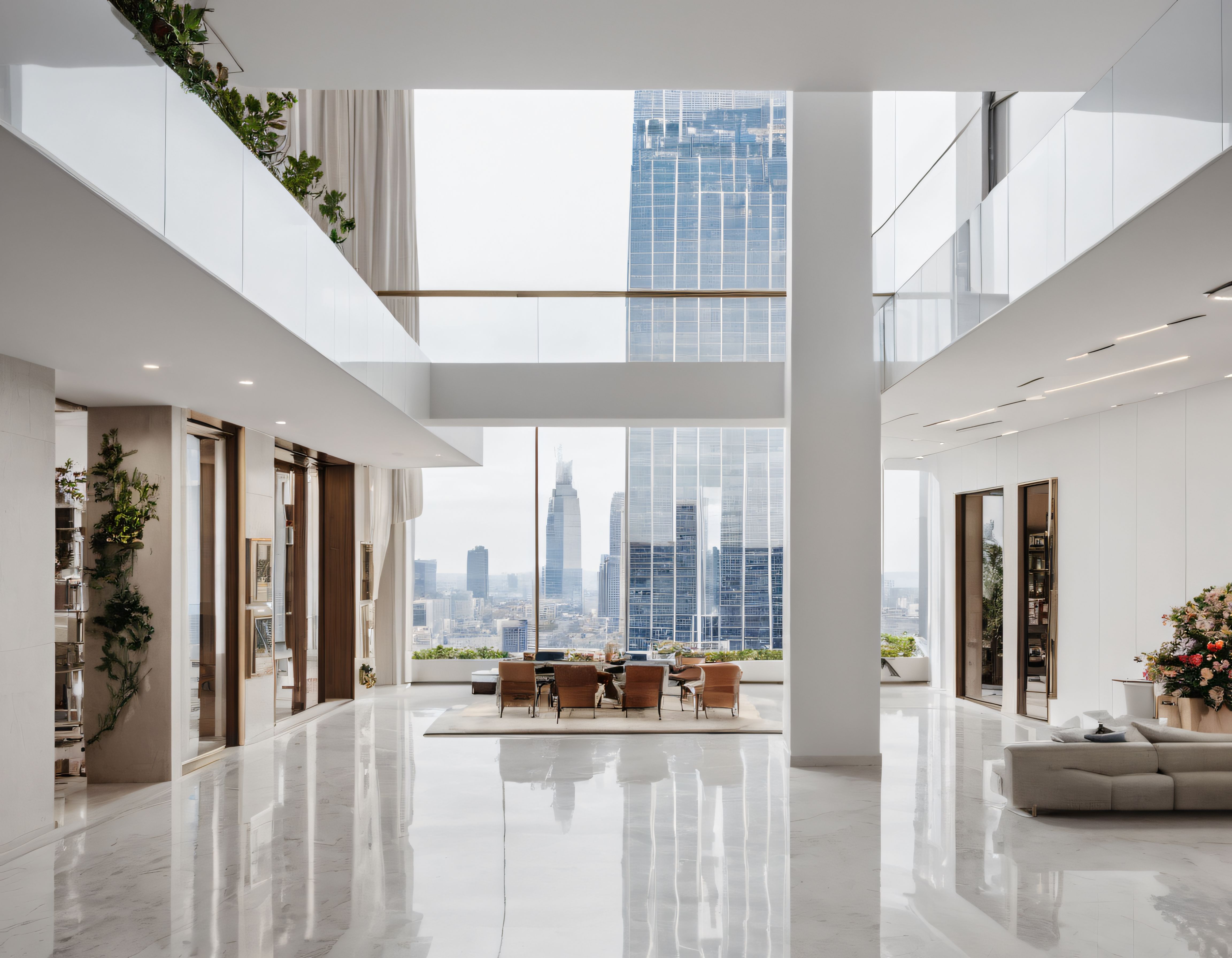 Gökyüzüne Açılan Lüks Çift Katlı Modern Penthouse Salon Panoramik Manzara