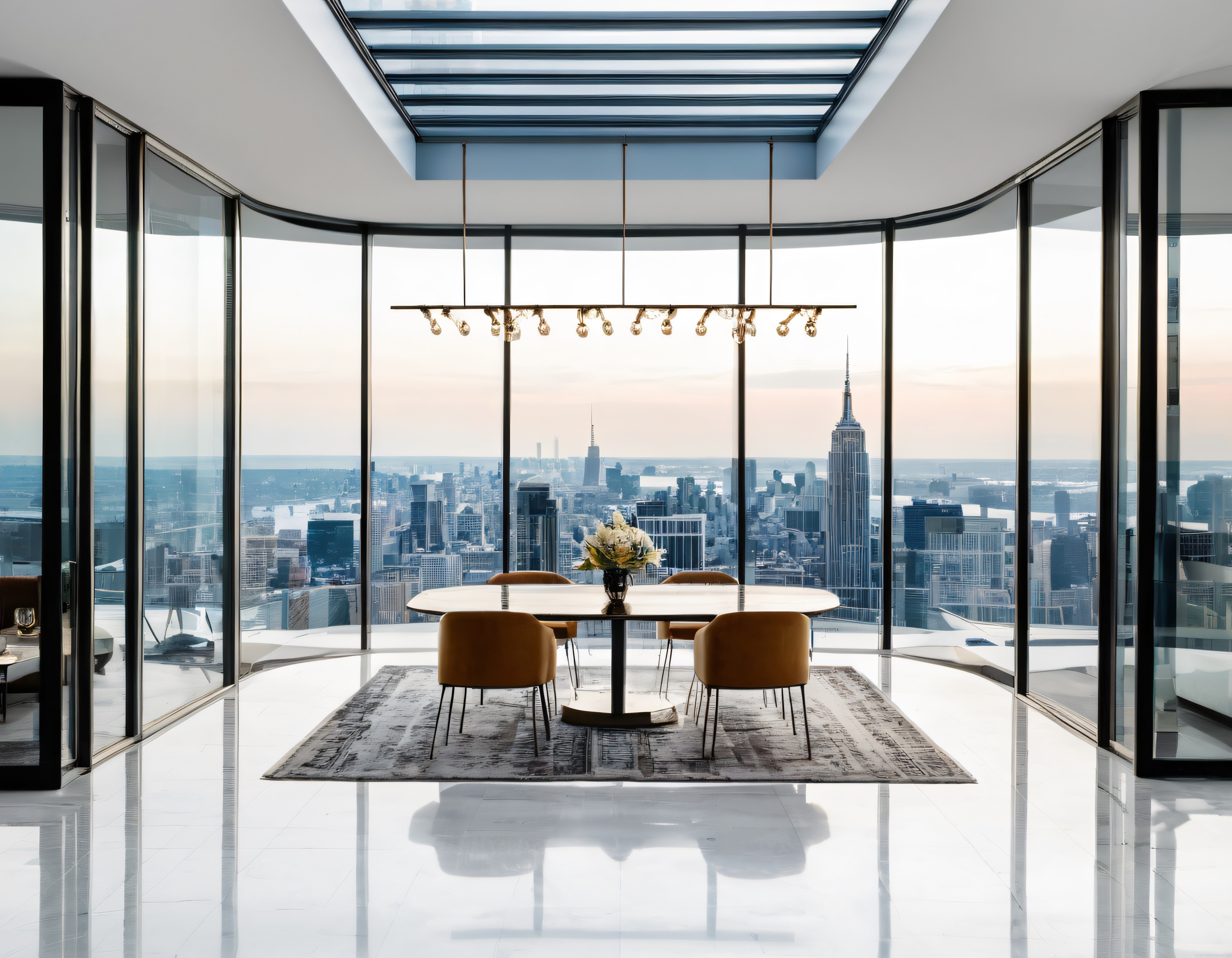 Gökyüzüne Açılan Lüks Salon: Modern Şehir Manzaralı Penthouse Yemek Odası