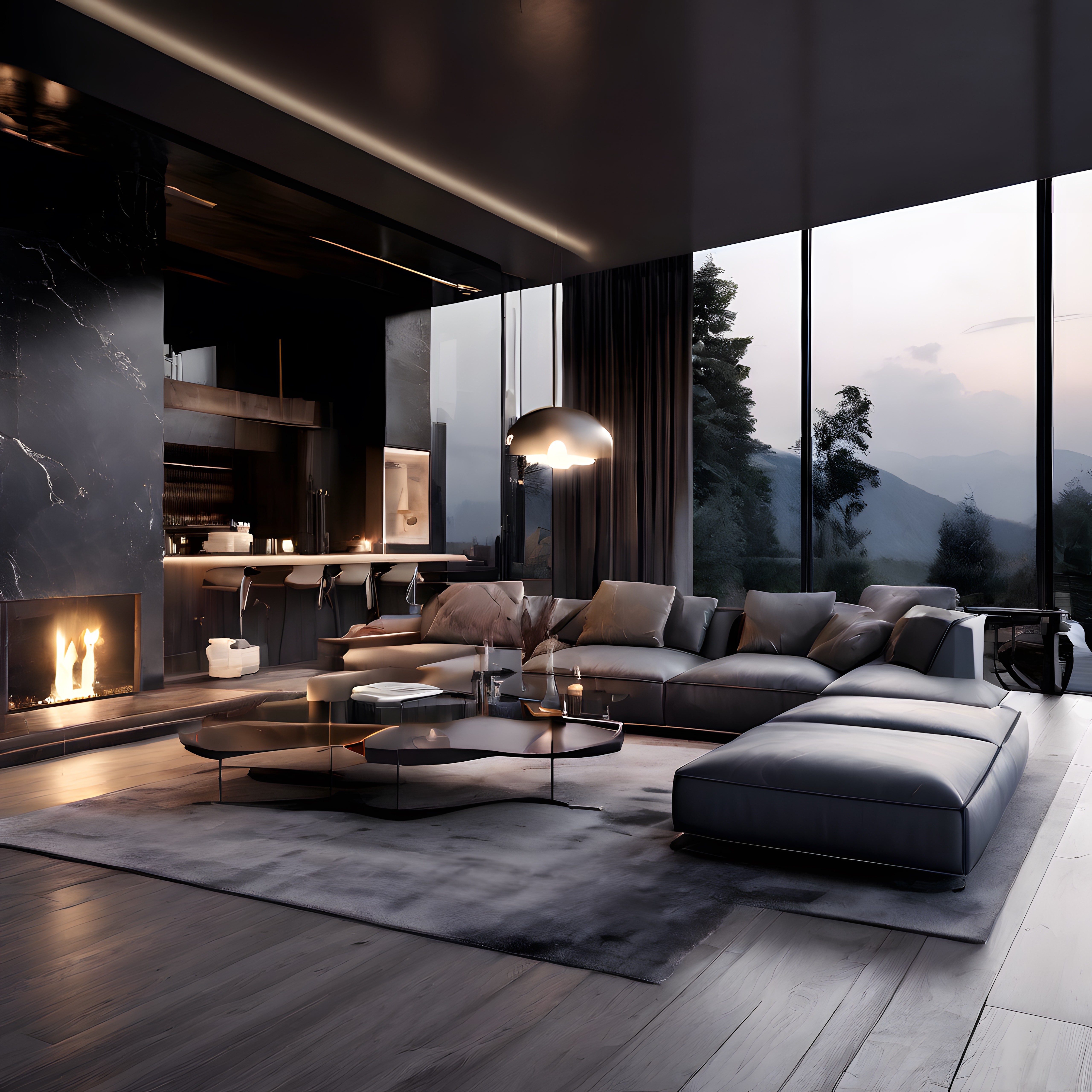 Gökyüzüne Açılan Modern Salon: Dağ Manzaralı Lüks İç Mekan Tasarımı