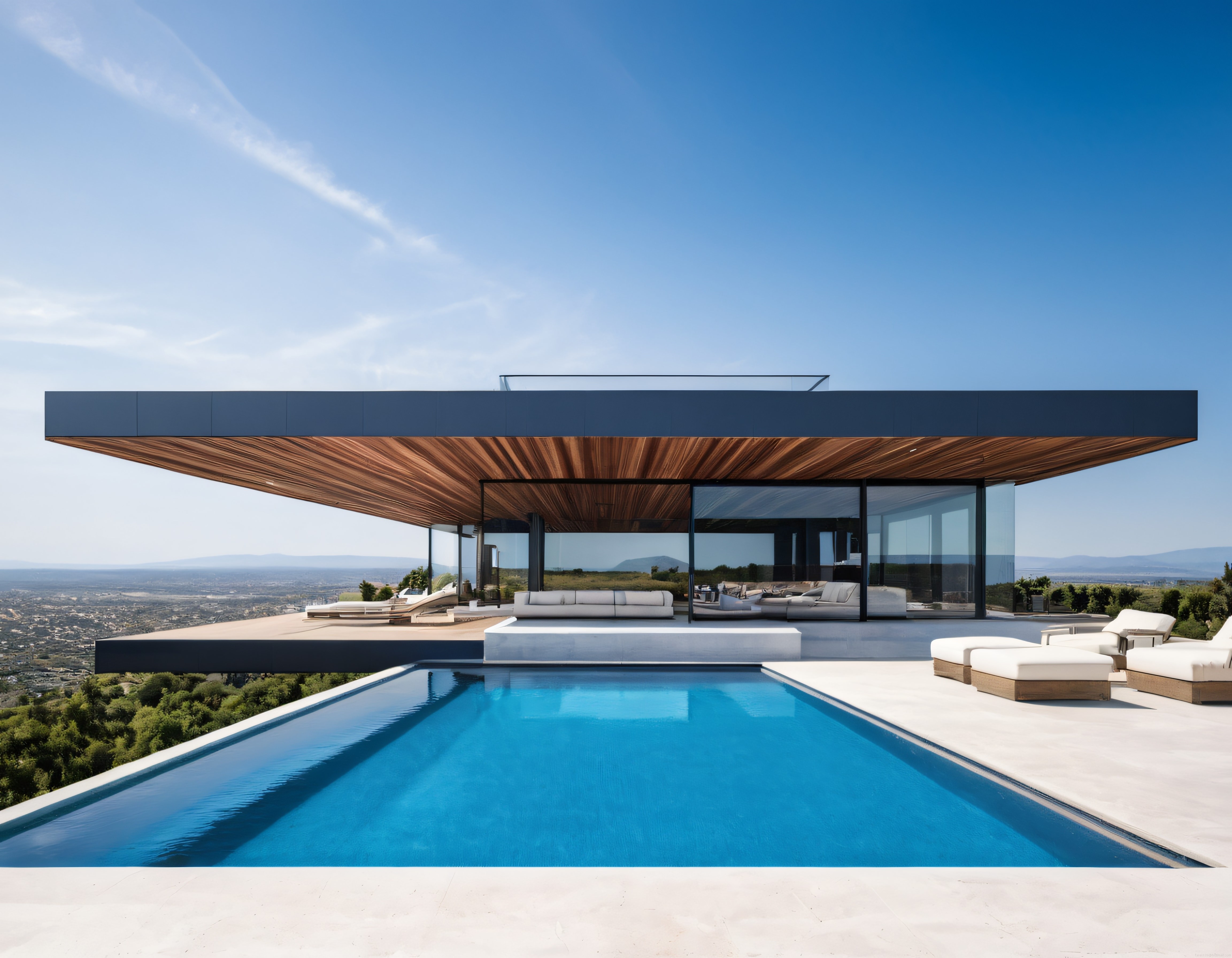 Gökyüzüne Uzanan Modern Lüks Villa ve Sonsuzluk Havuzu Çevre Manzarası
