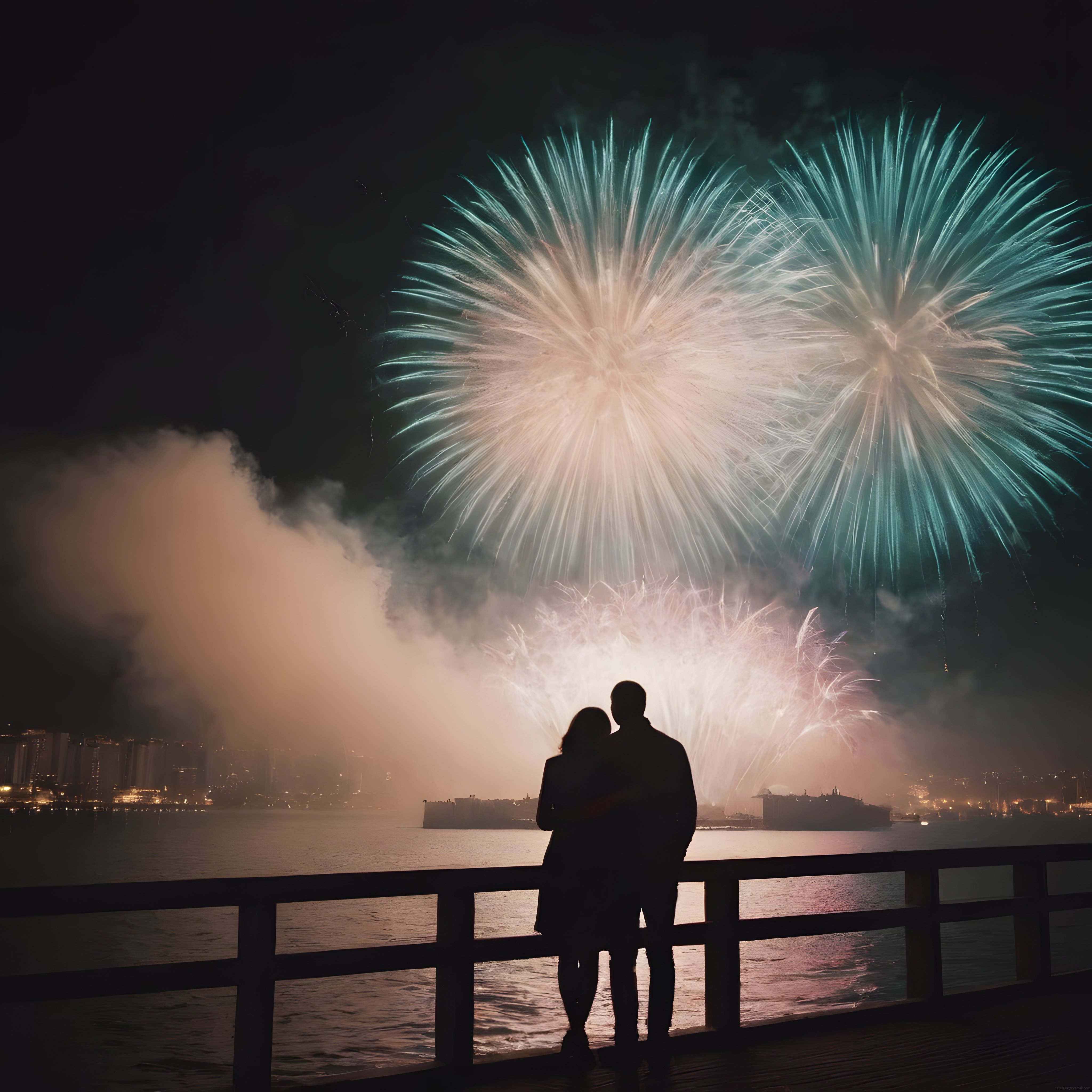 Gökyüzünü Aydınlatan Havai Fişekler Eşliğinde Romantik Bir Gece