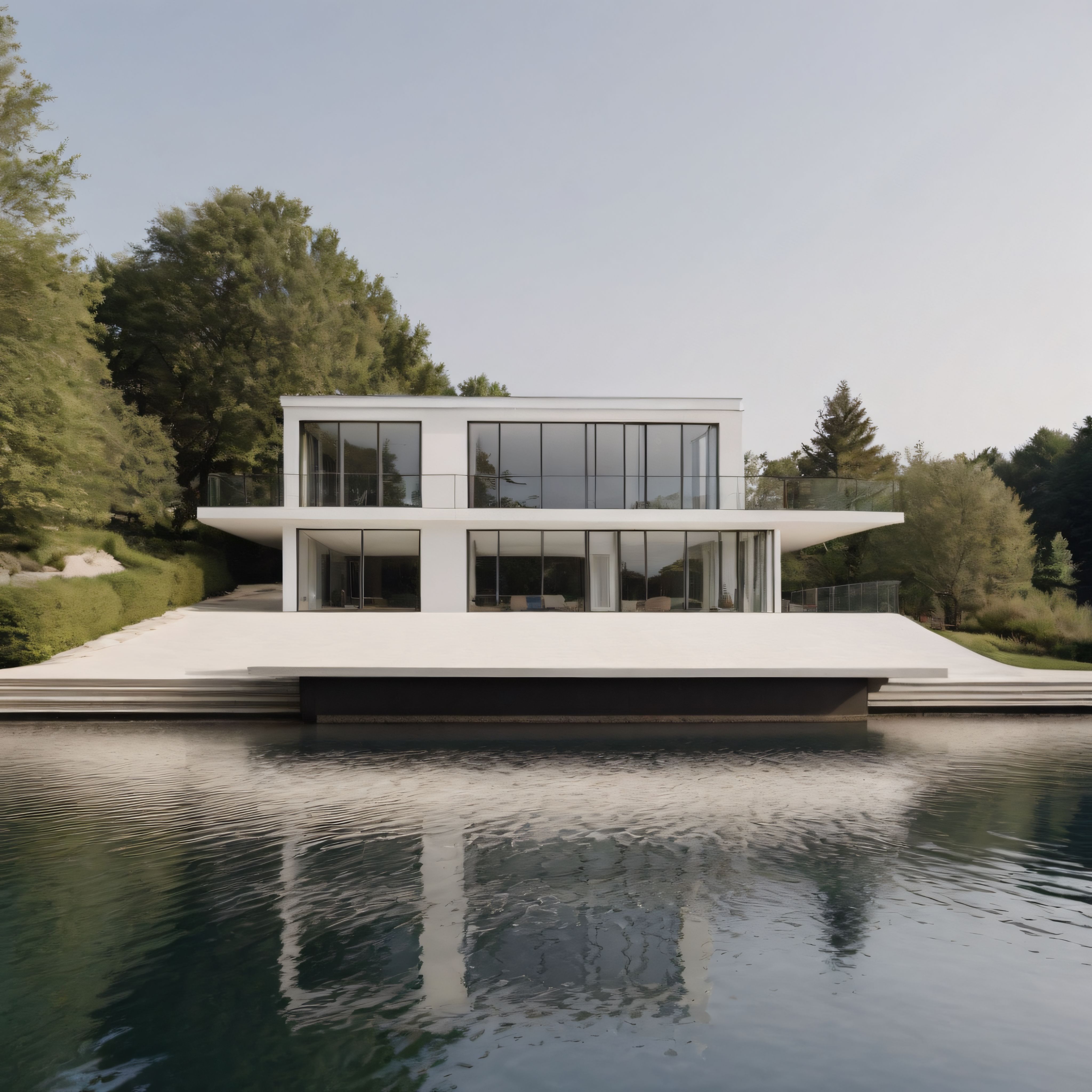 Göl Kenarında Doğayla Bütünleşen Modern Minimalist Villa Mimarisi